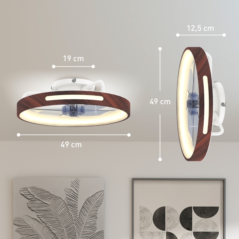 Ventilador de Techo con Luz LED 40 W Motor DC Reversible Mando a Distancia 6 Velocidades 3 Colores Temporizador Teca