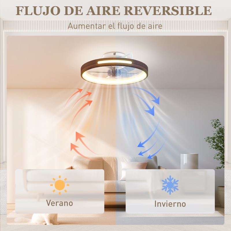 Ventilador de Techo con Luz LED 40 W Motor DC Reversible Mando a Distancia 6 Velocidades 3 Colores Temporizador Teca