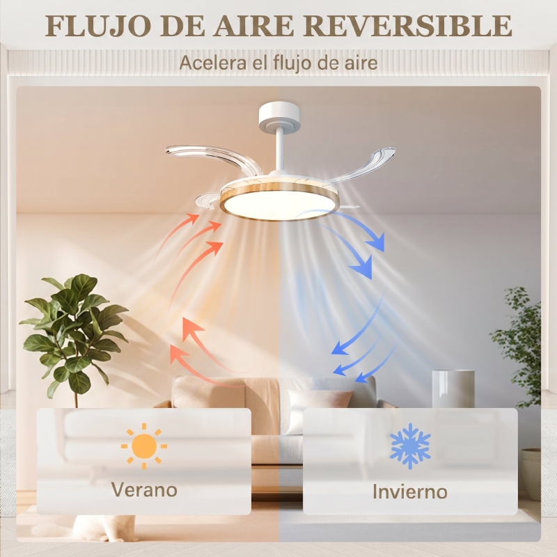 Ventilador de Techo con Luz LED 80 W Motor DC Reversible Mando a Distancia 6 Velocidades Temporizador Ø95 cm Natural
