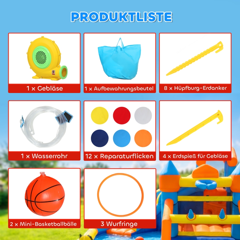8-in-1 Hüpfburg mit Gebläse Rutsche Planschbecken Trampolin Kletterwand für Indoor Outdoor 350x325x210cm Mehrfarbig