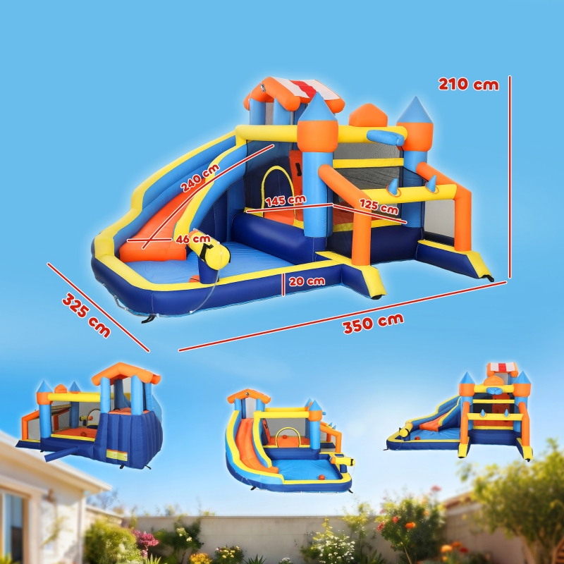 8-in-1 Hüpfburg mit Gebläse Rutsche Planschbecken Trampolin Kletterwand für Indoor Outdoor 350x325x210cm Mehrfarbig