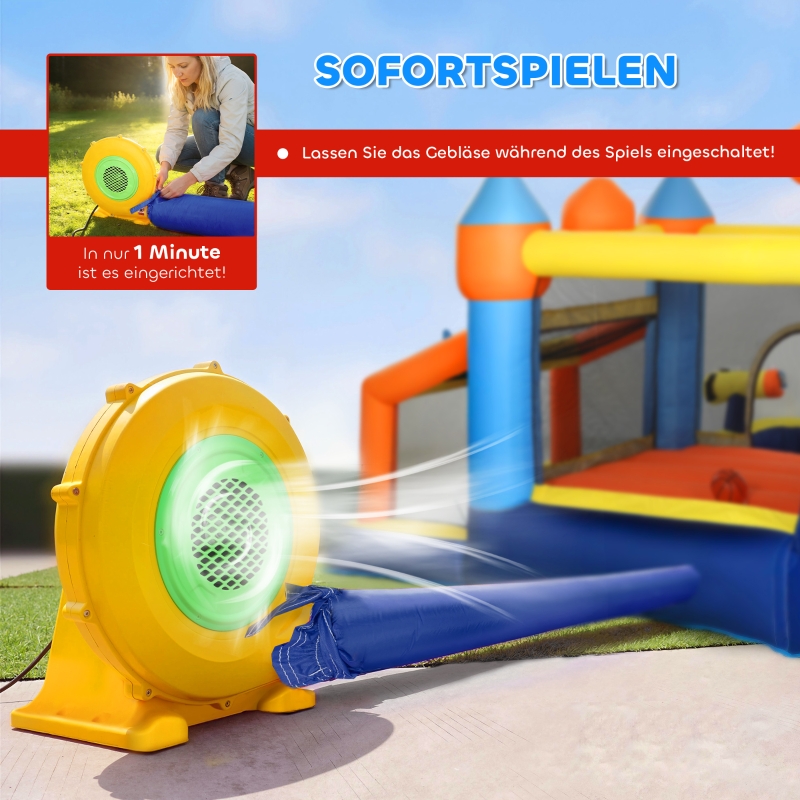 8-in-1 Hüpfburg mit Gebläse Rutsche Planschbecken Trampolin Kletterwand für Indoor Outdoor 350x325x210cm Mehrfarbig