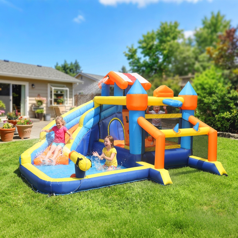 8-in-1 Hüpfburg mit Gebläse Rutsche Planschbecken Trampolin Kletterwand für Indoor Outdoor 350x325x210cm Mehrfarbig