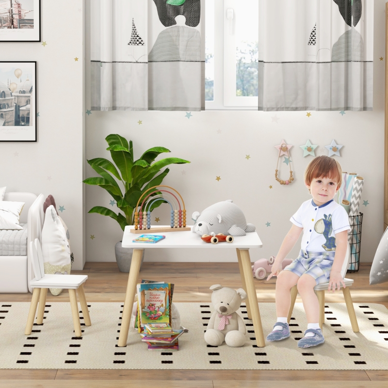 Ensemble table et 2 chaises enfant design scandinave motif oreille de lapin bois pin blanc