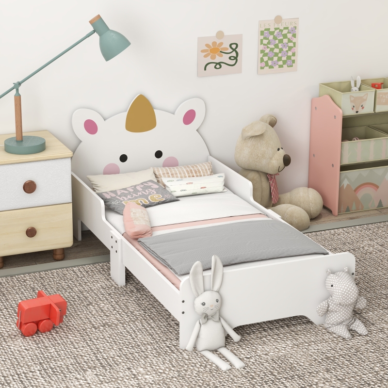 Unicorn-Designed Toddler Bed, Kids Bedroom Furniture, for Ages 3-6 Years, 143 x 74 x 67cm - White