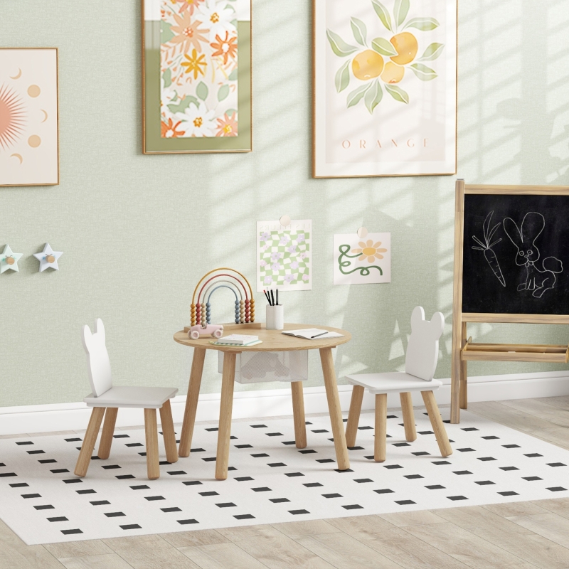 Ensemble 1 table ronde, 2 chaises pour enfant 3 pièces, dossier en forme d'ours, activités, bricolage, repas, 3-6 ans