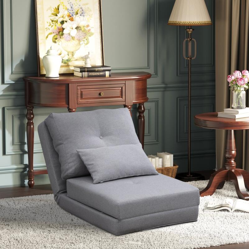 Chauffeuse canapé-lit convertible fauteuil 1 place avec 1 coussin avec dossier réglable, gris clair