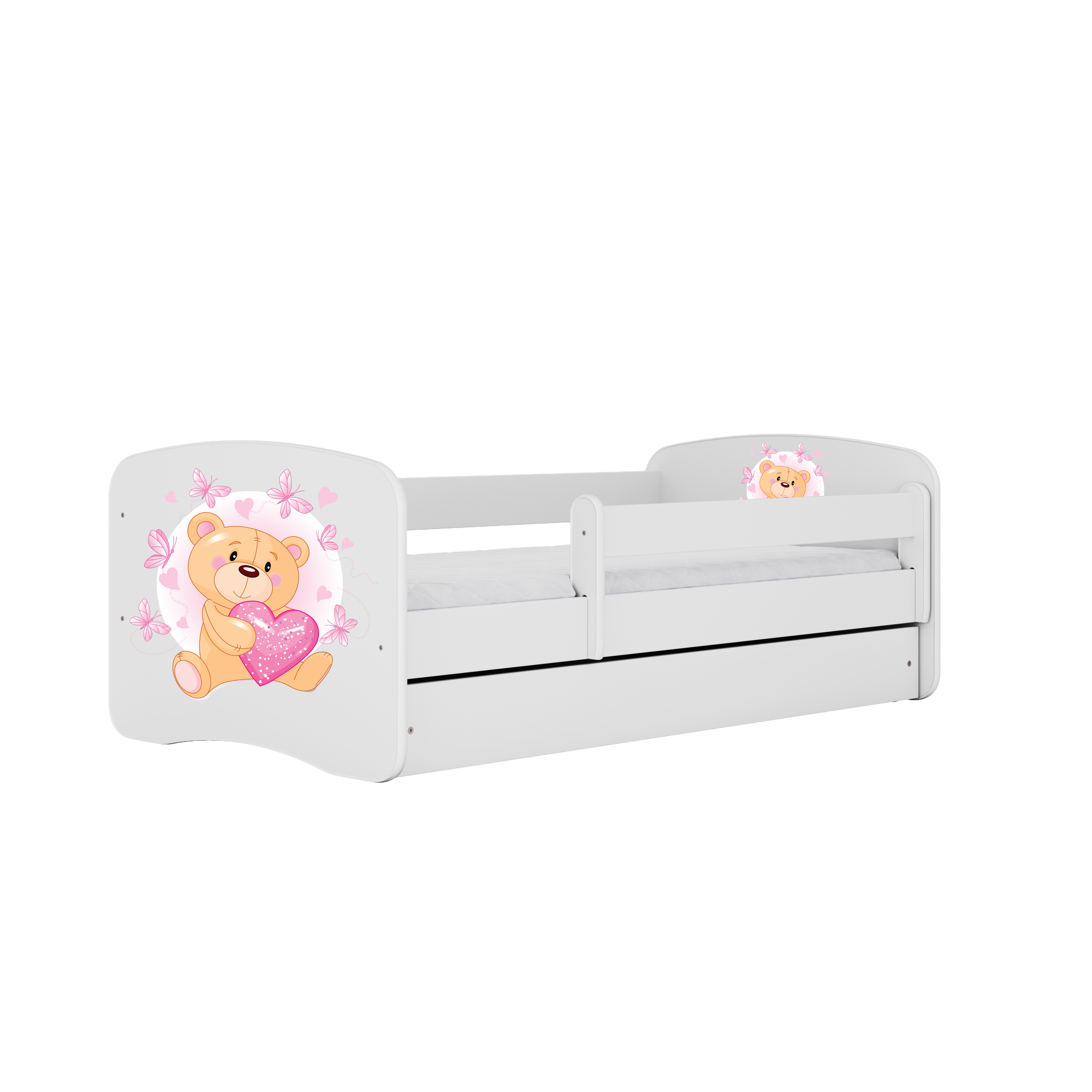Lit enfant blanc, motif ourson et papillons