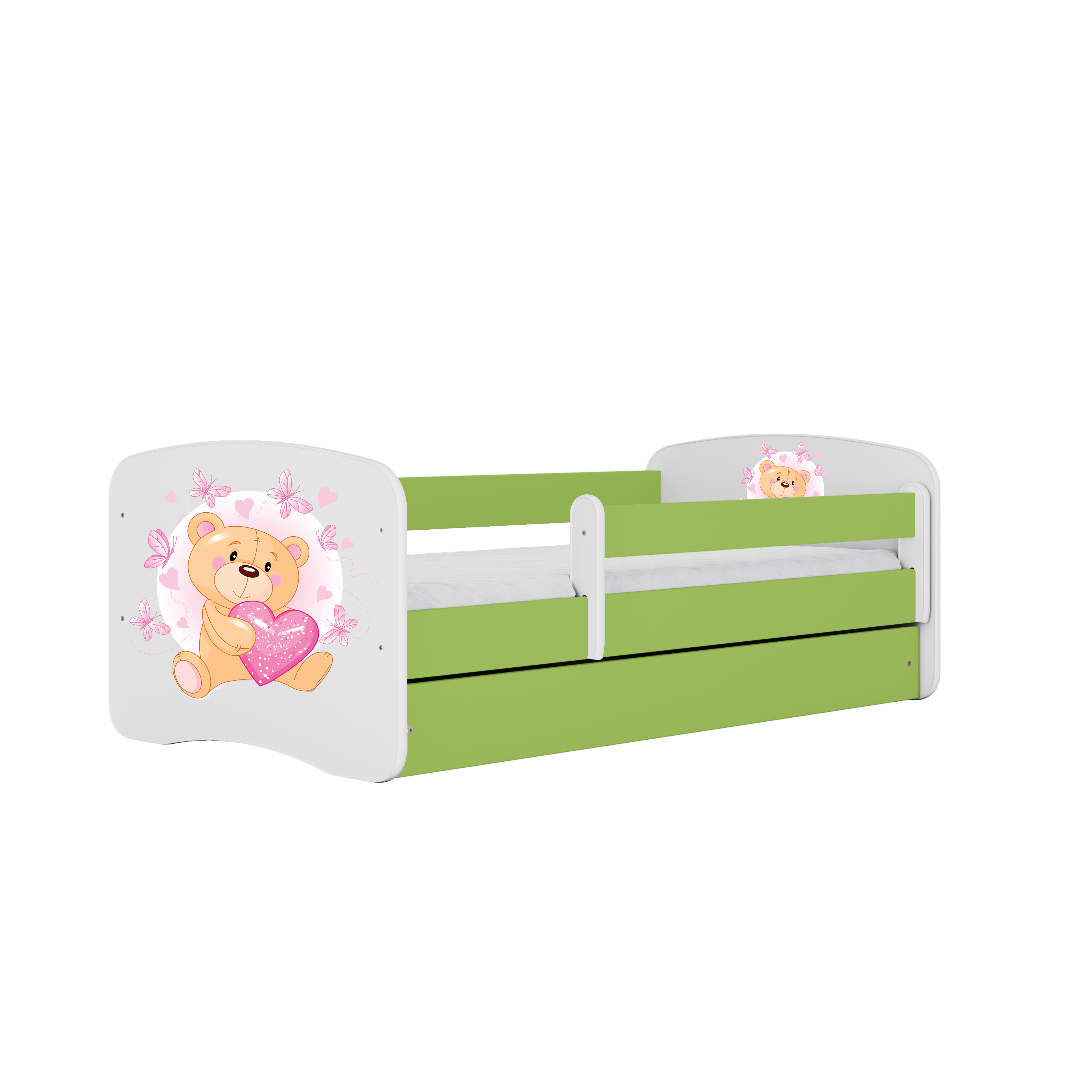 Lit enfant vert, motif ourson et papillons