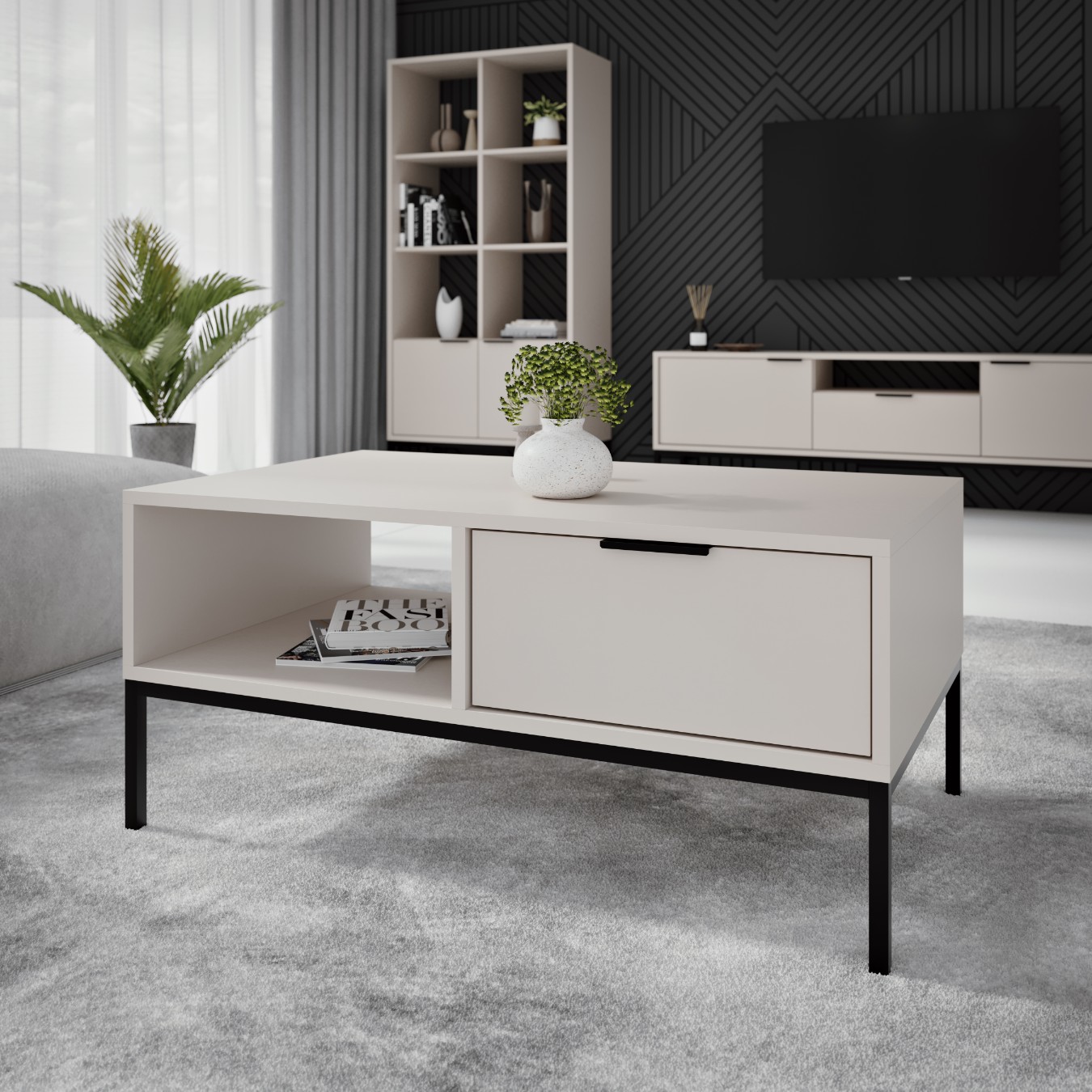Raumhirsch Table basse AUSTIN 60x45x100 cm Avec tiroir Avec rangement noir – détail 1