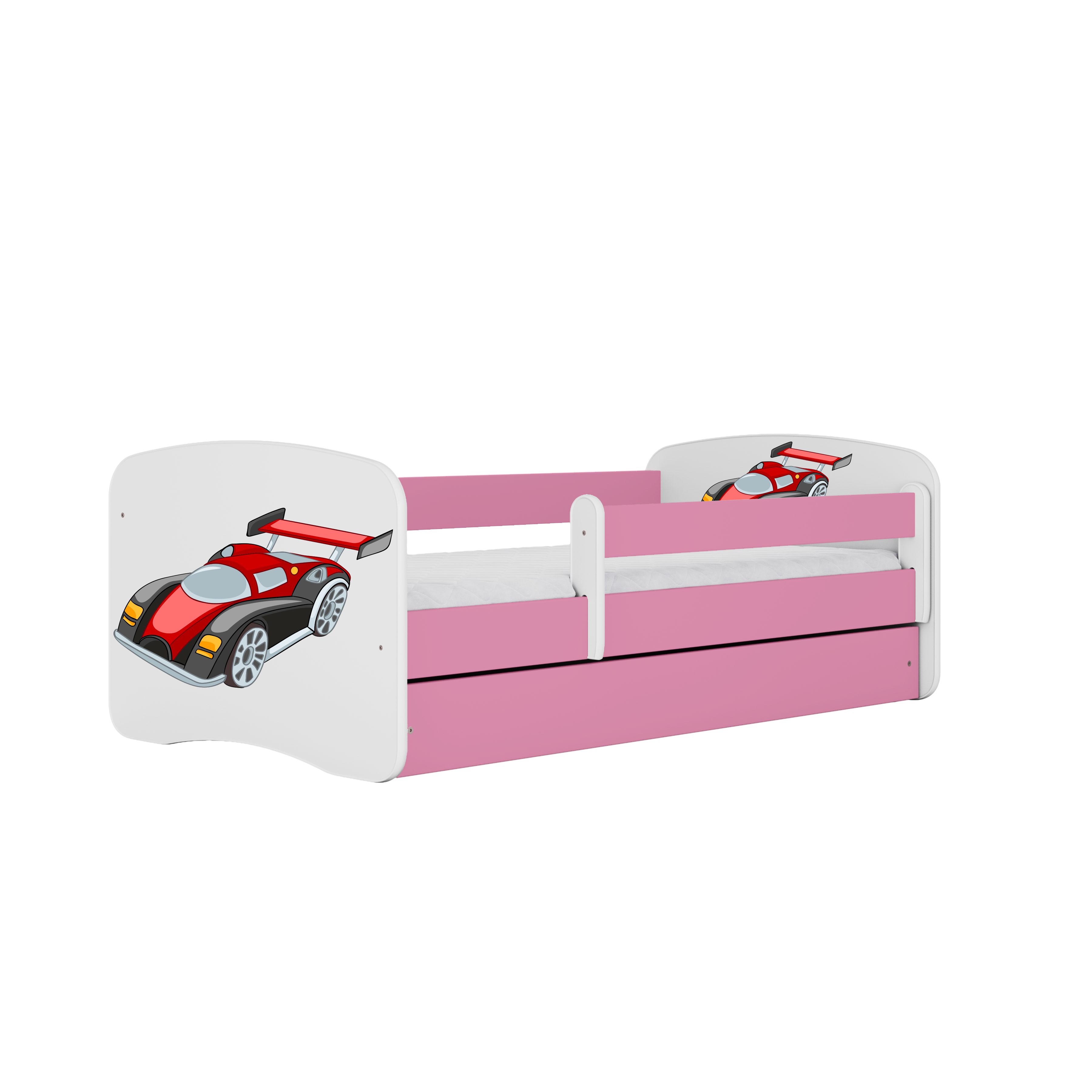 Lit enfant rose, motif voiture de course
