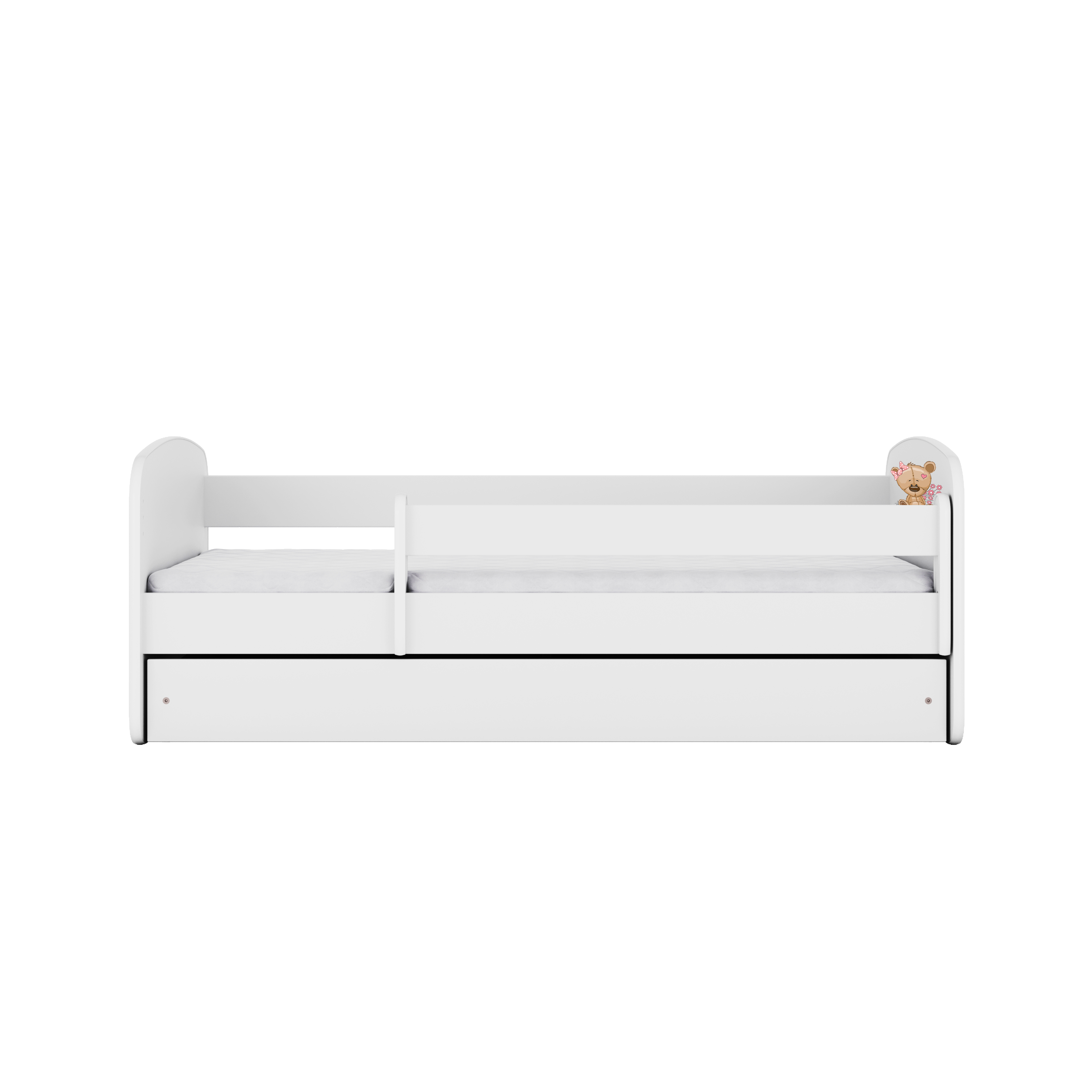 Lit enfant blanc, motif ourson et fleurs