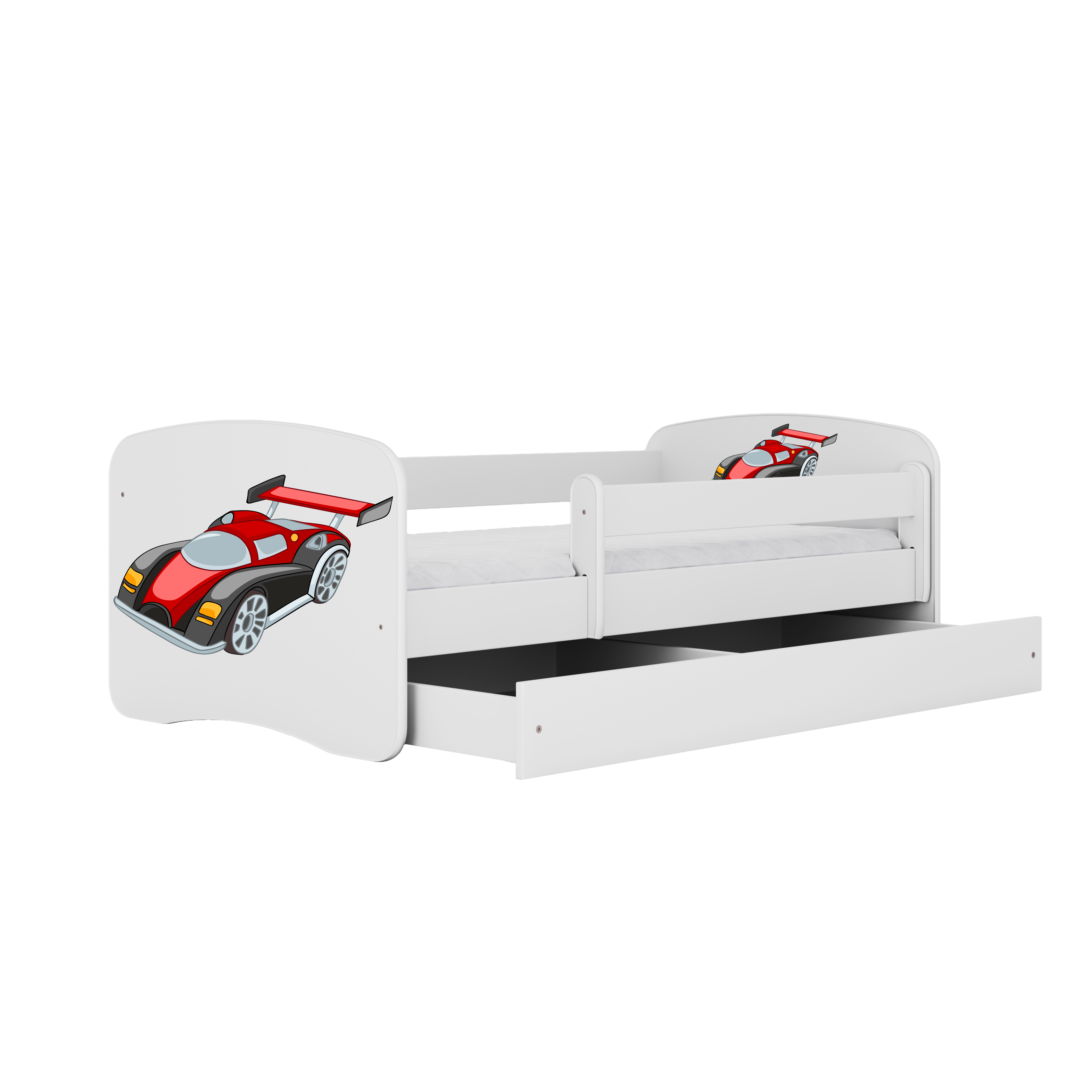 Lit enfant blanc, motif voiture de course