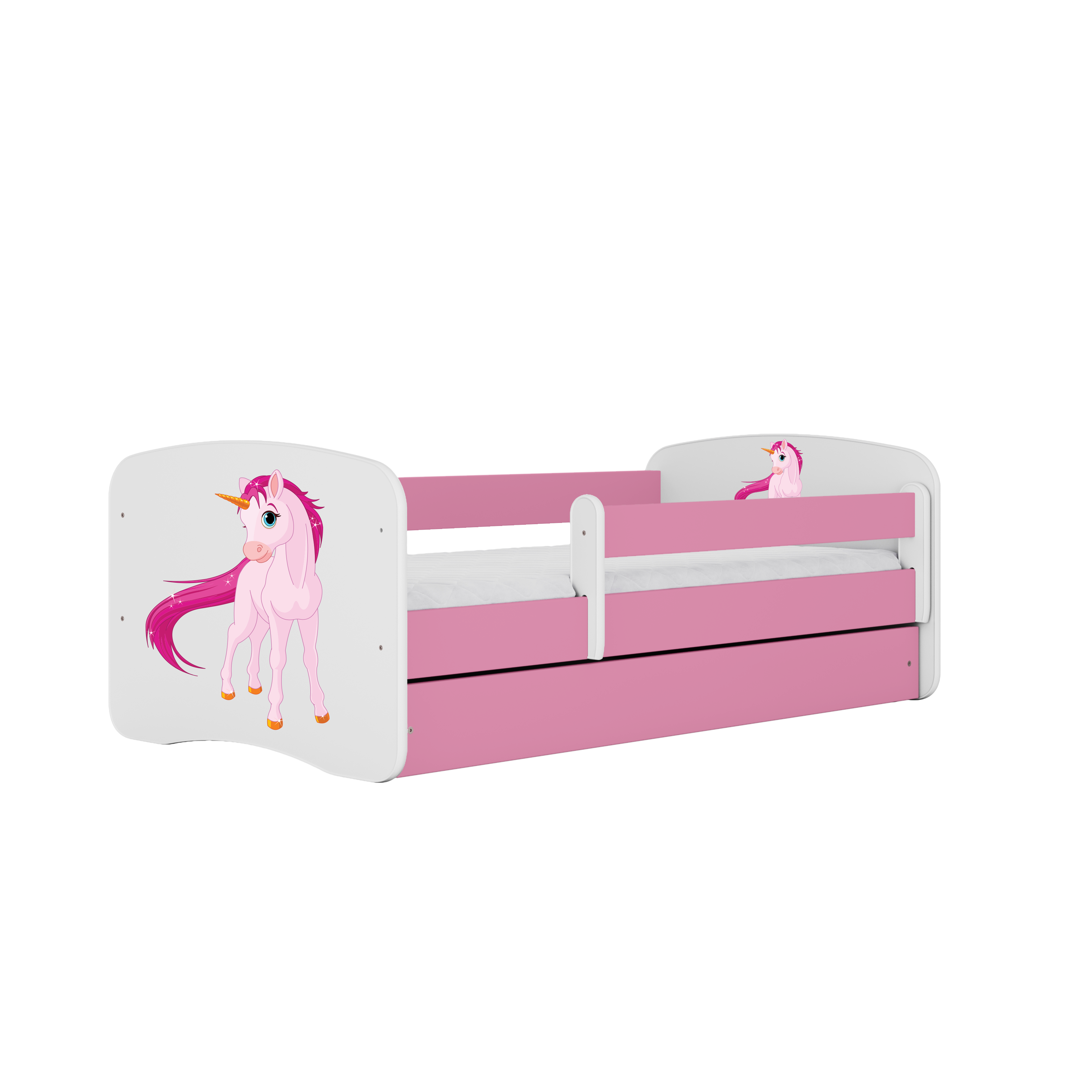 Lit enfant rose, motif licorne
