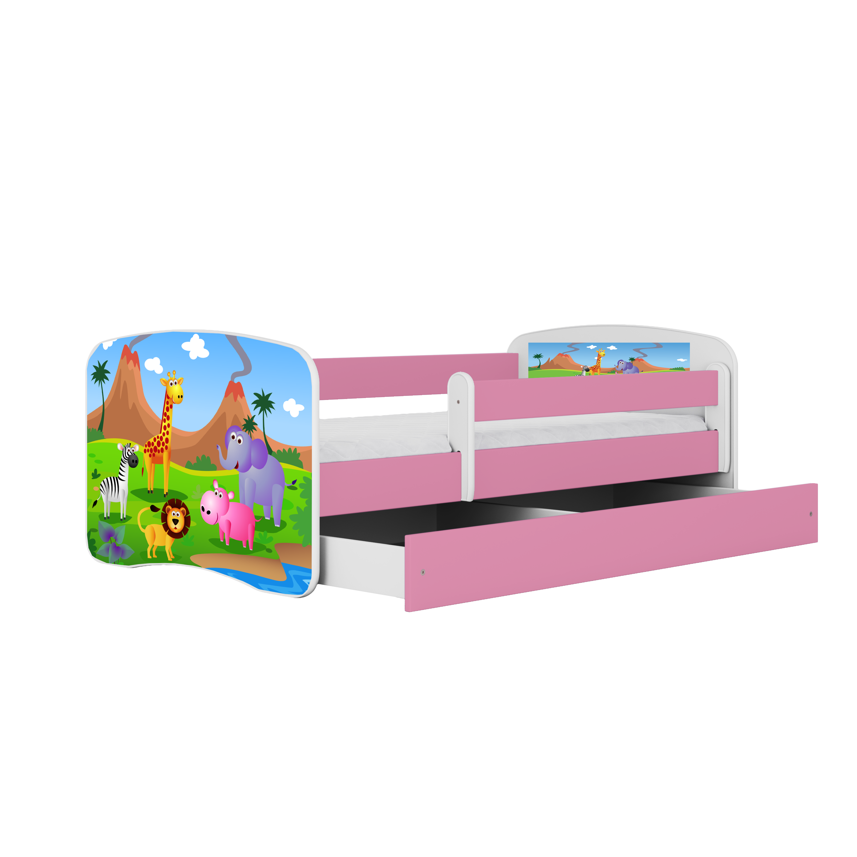 Lit enfant rose, motif safari