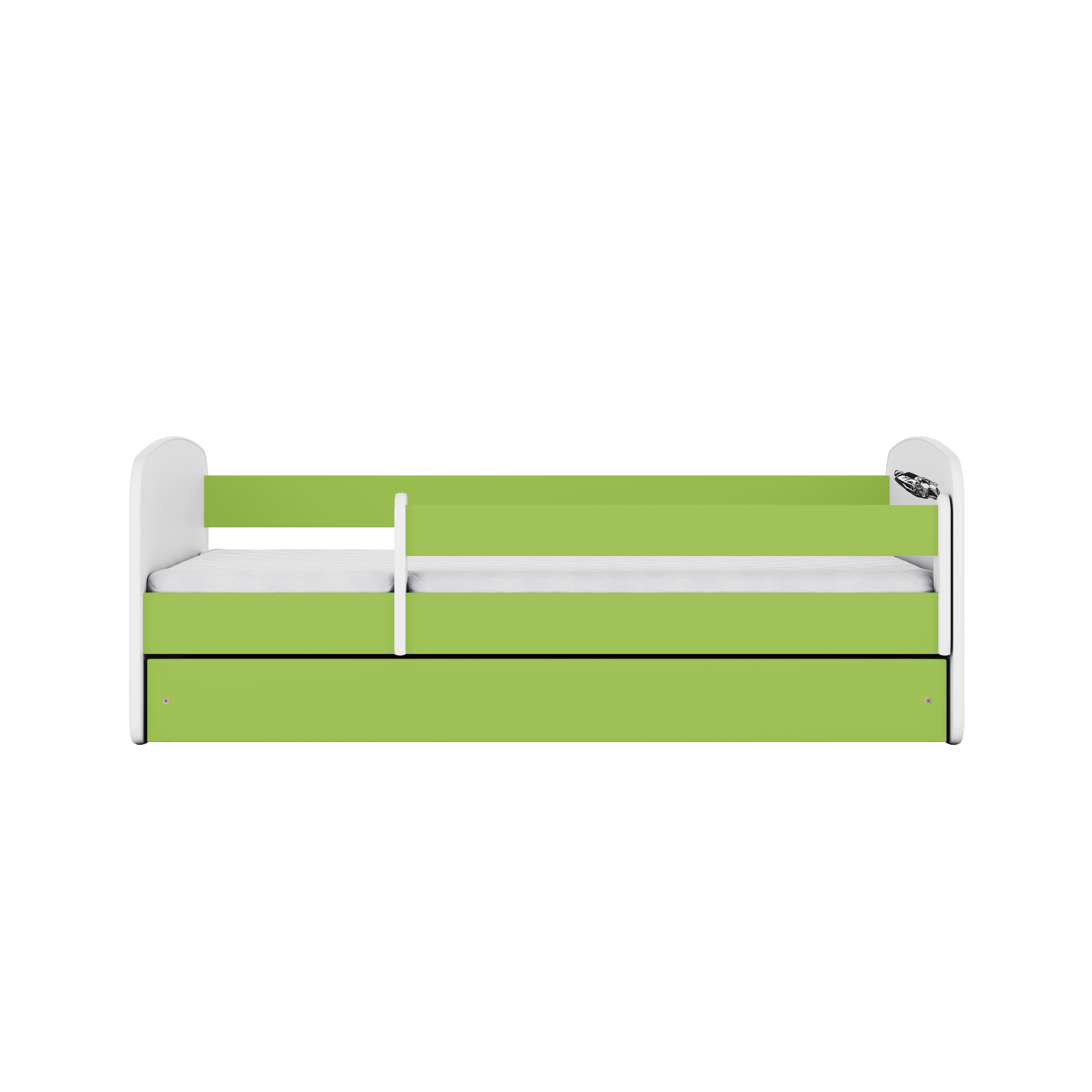 Lit enfant vert, motif voiture de sport