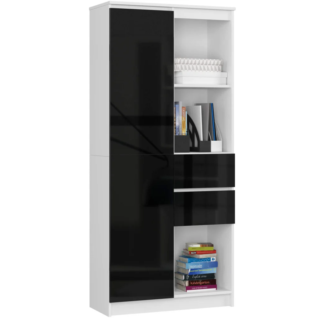Raumhirsch Bibliothèque 180x80x35 cm Avec tiroir Avec rangement blanc / schwarz glanz – vue principale