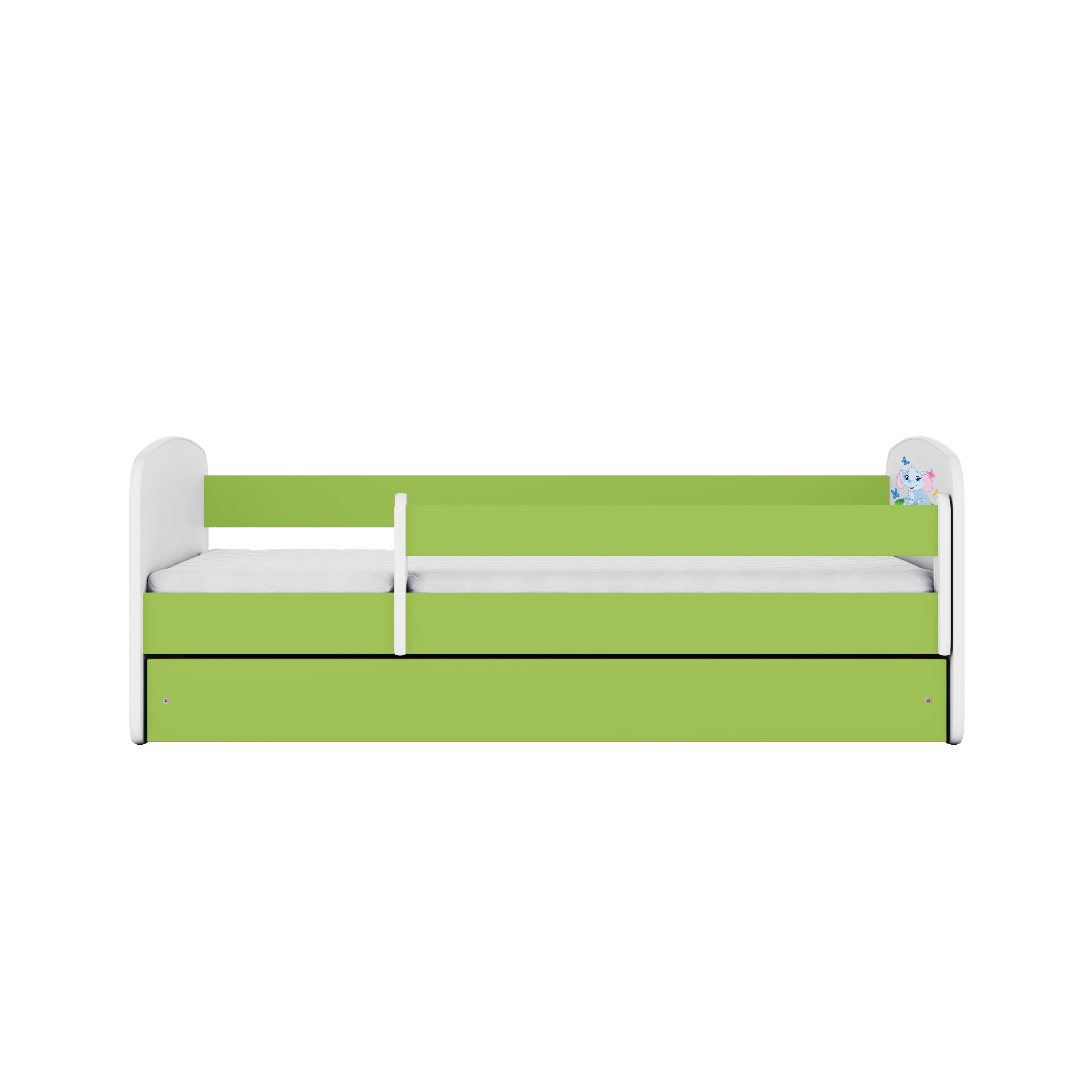 Lit enfant vert, motif éléphant