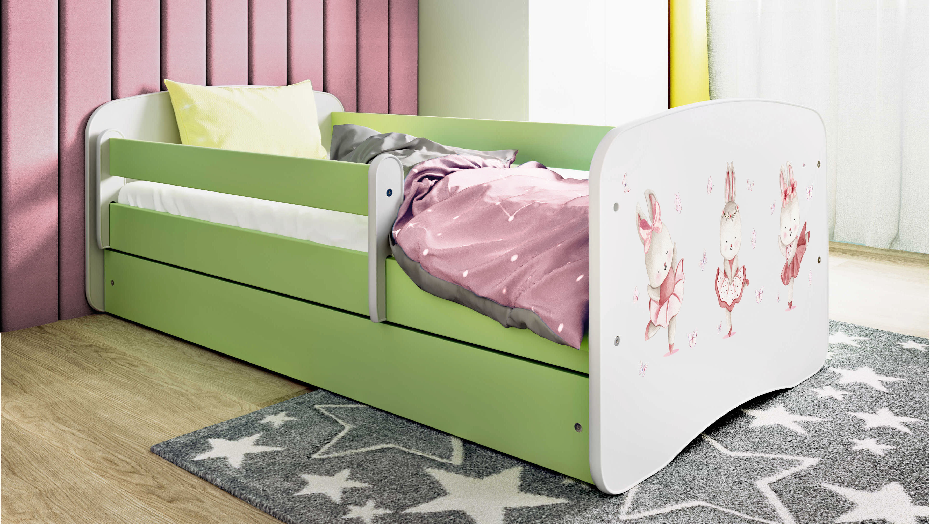 Lit enfant 80 x 180 cm, motif Lapin et papillons, vue 2
