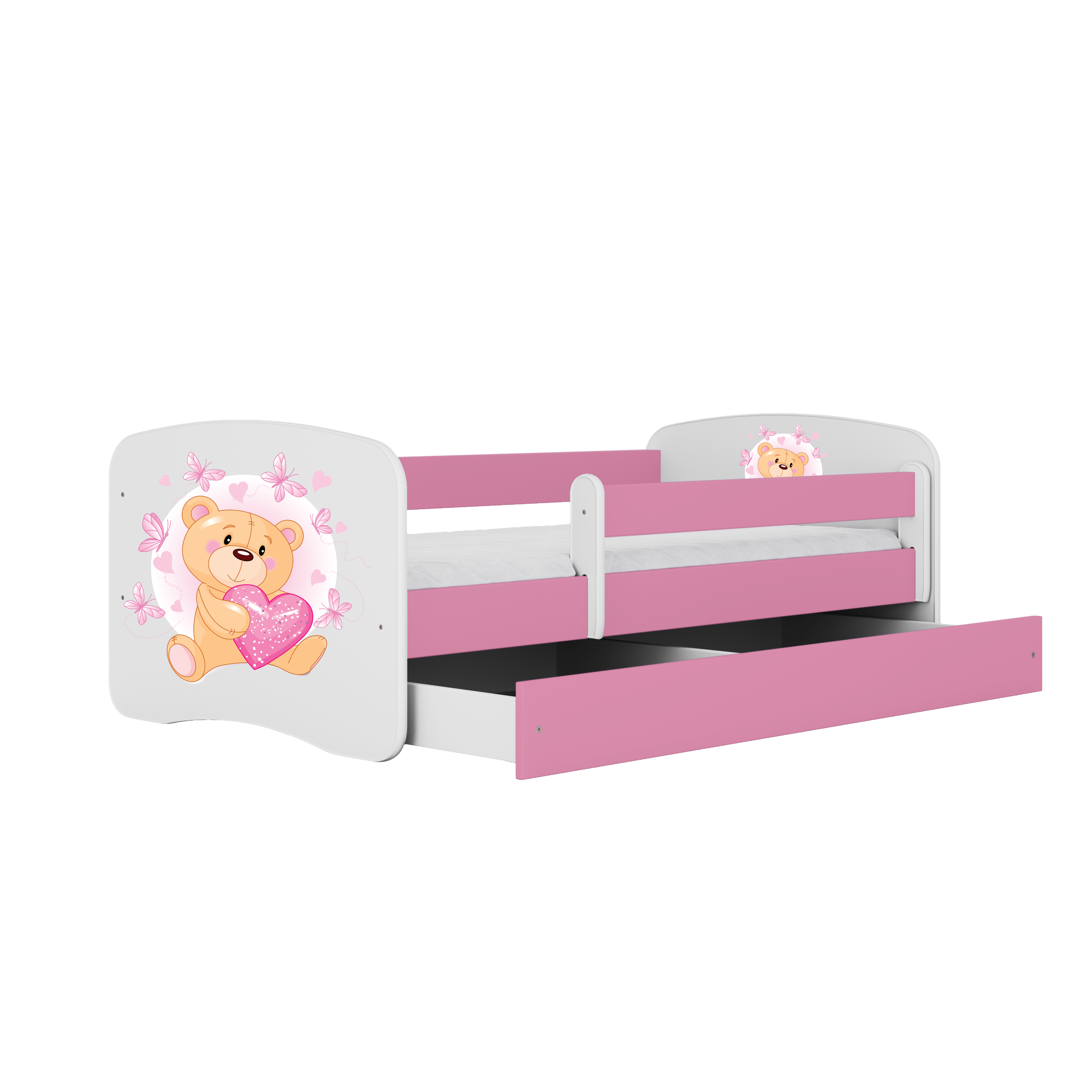 Lit enfant rose, motif ourson et papillons