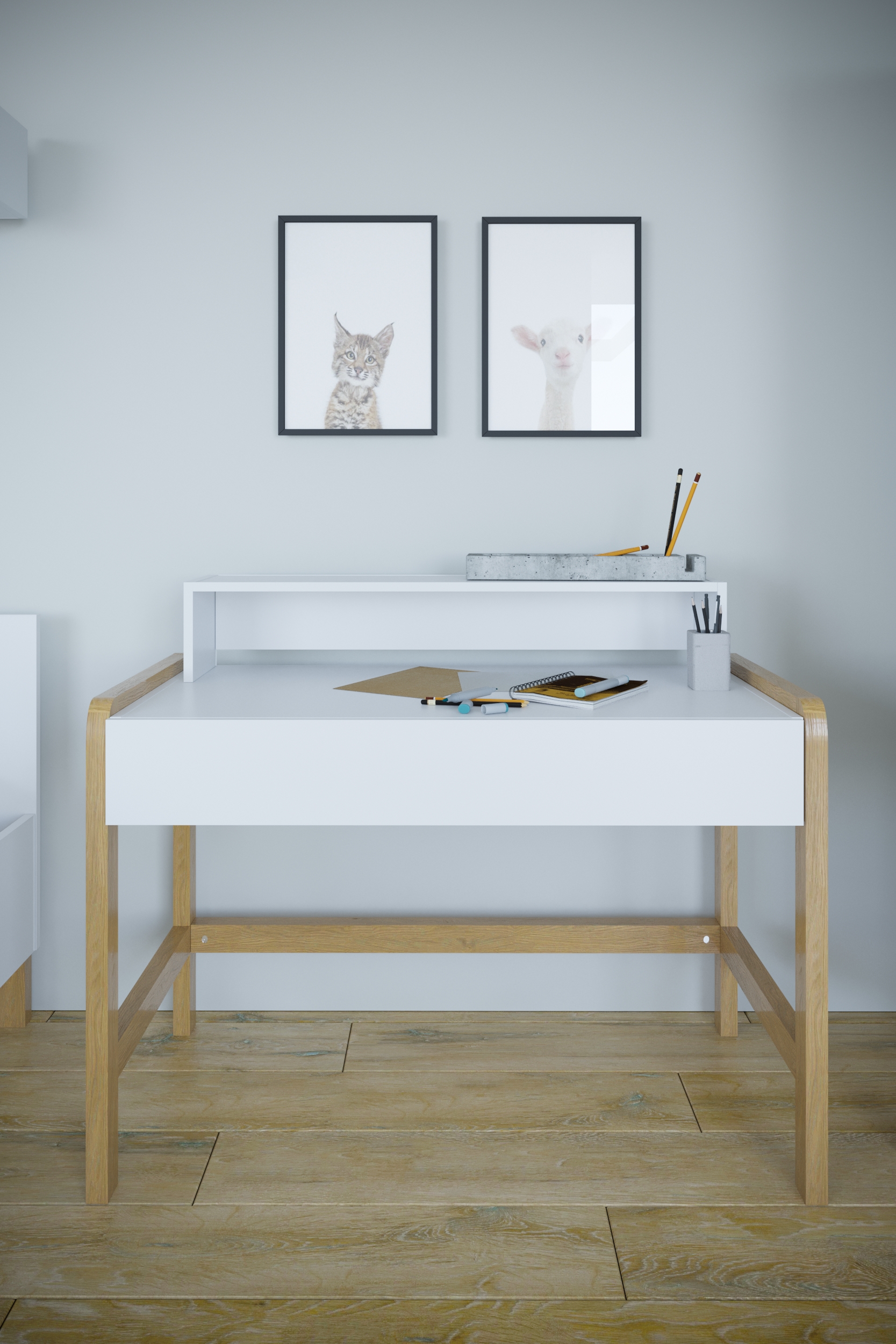 Bureau enfant blanc et chene clair