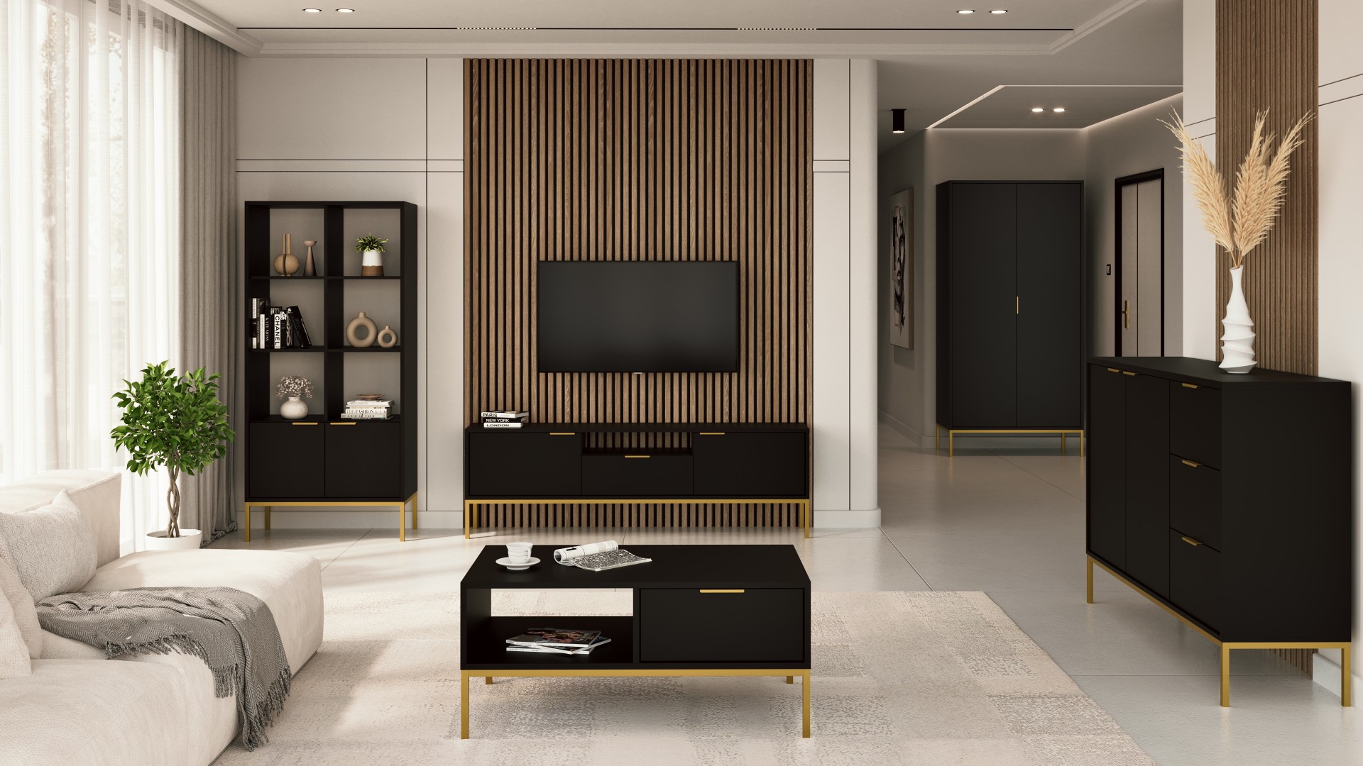 Raumhirsch Table basse AUSTIN 60x45x80 cm Avec tiroir Avec rangement noir – détail 1