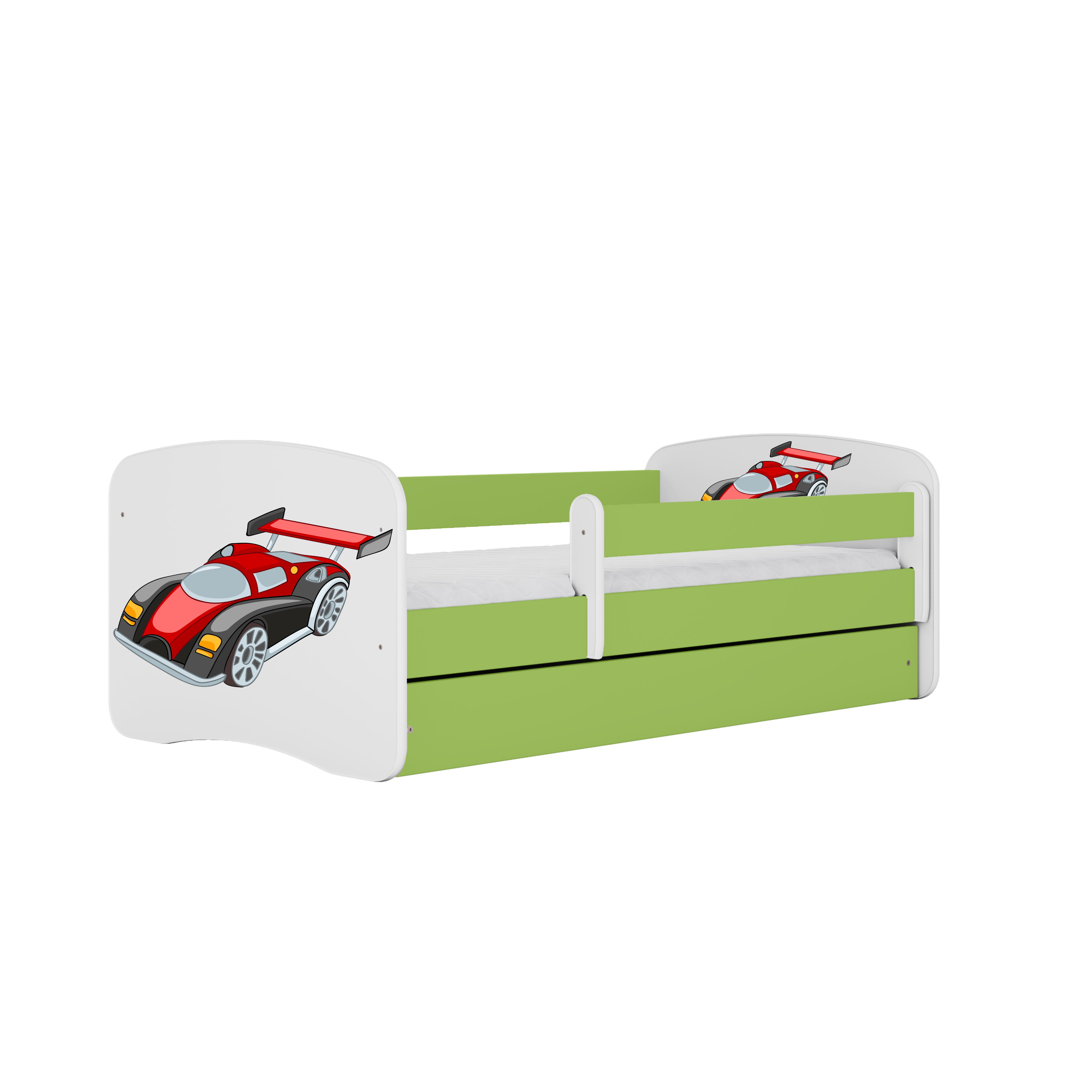Lit enfant vert, motif voiture de course