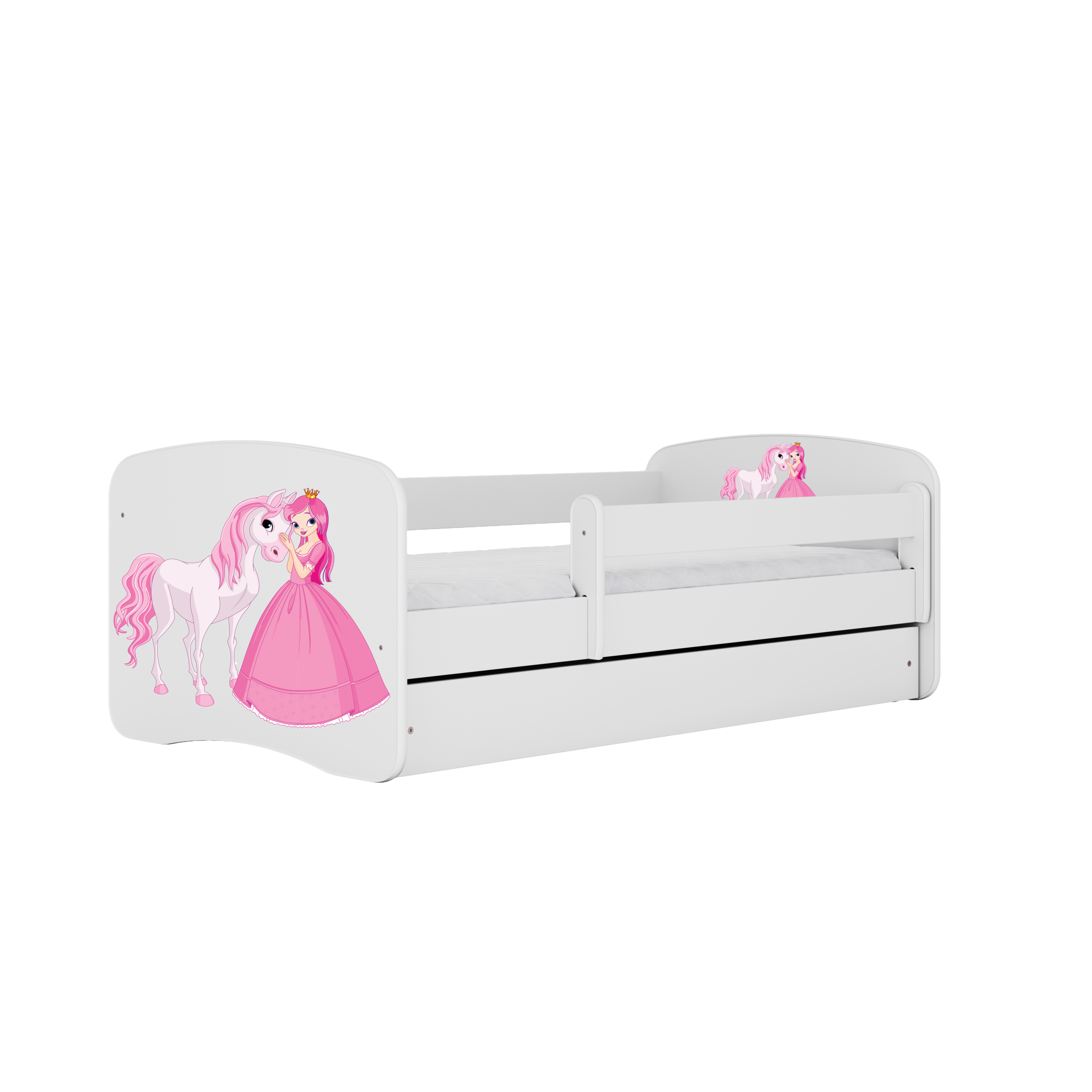 Lit enfant blanc, motif princesse et cheval