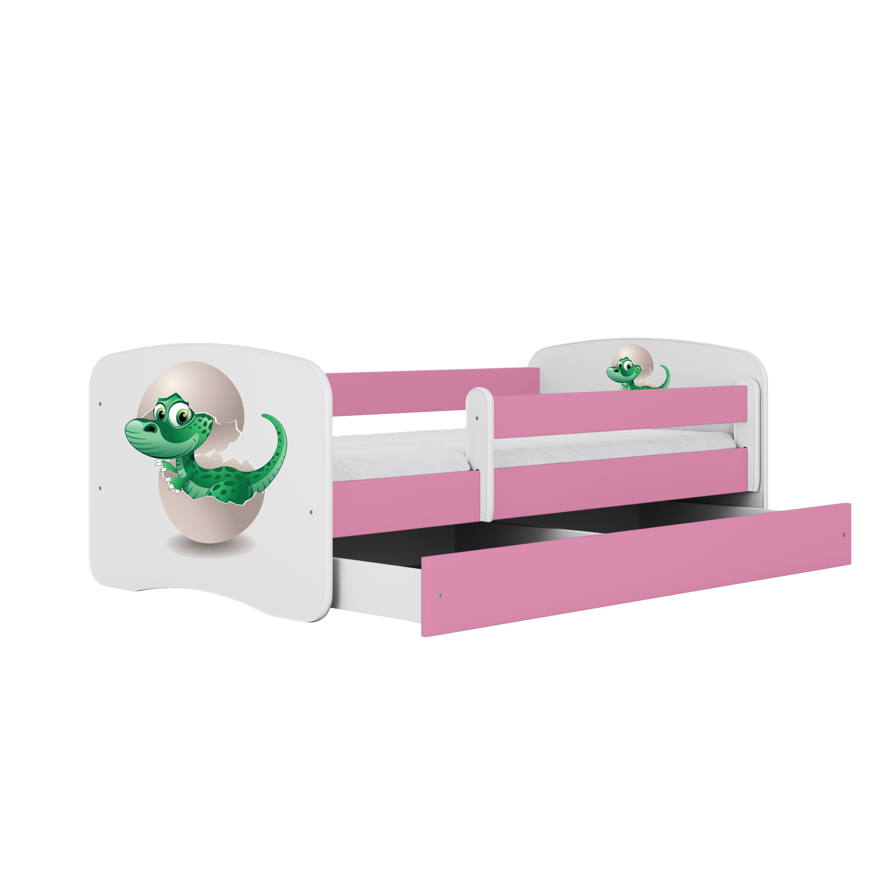 Lit enfant rose, motif petit dinosaure