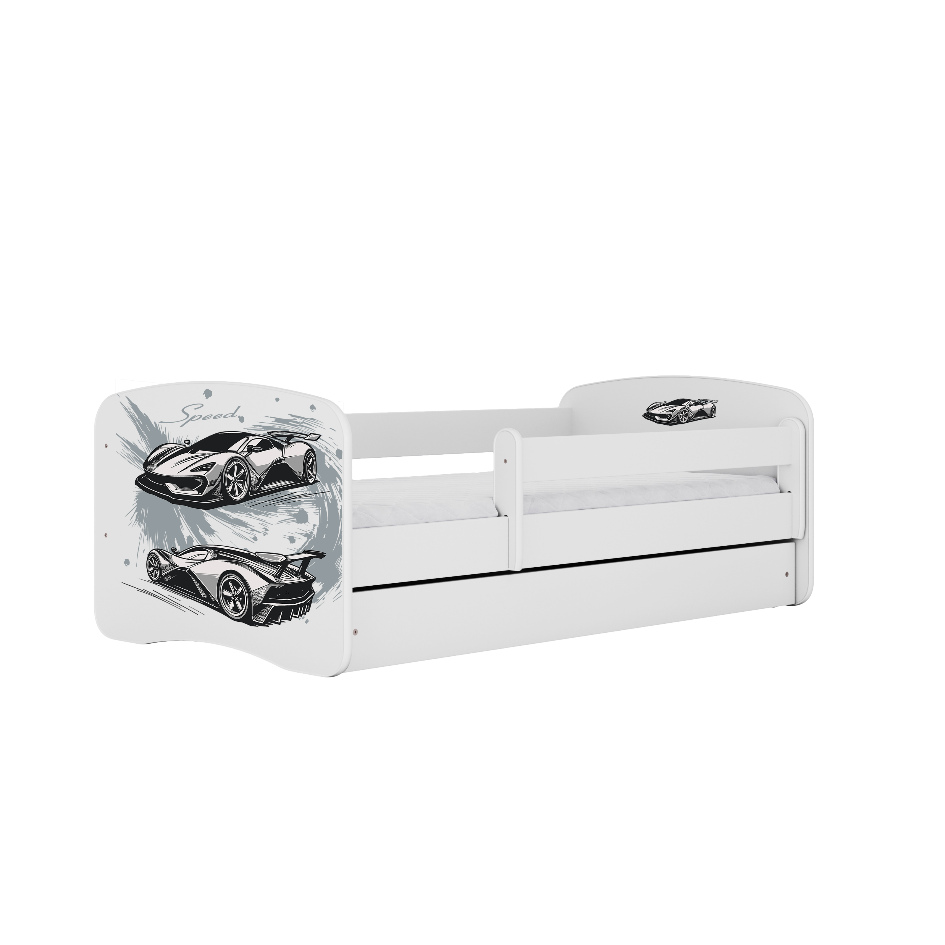 Lit enfant blanc, motif voiture de sport