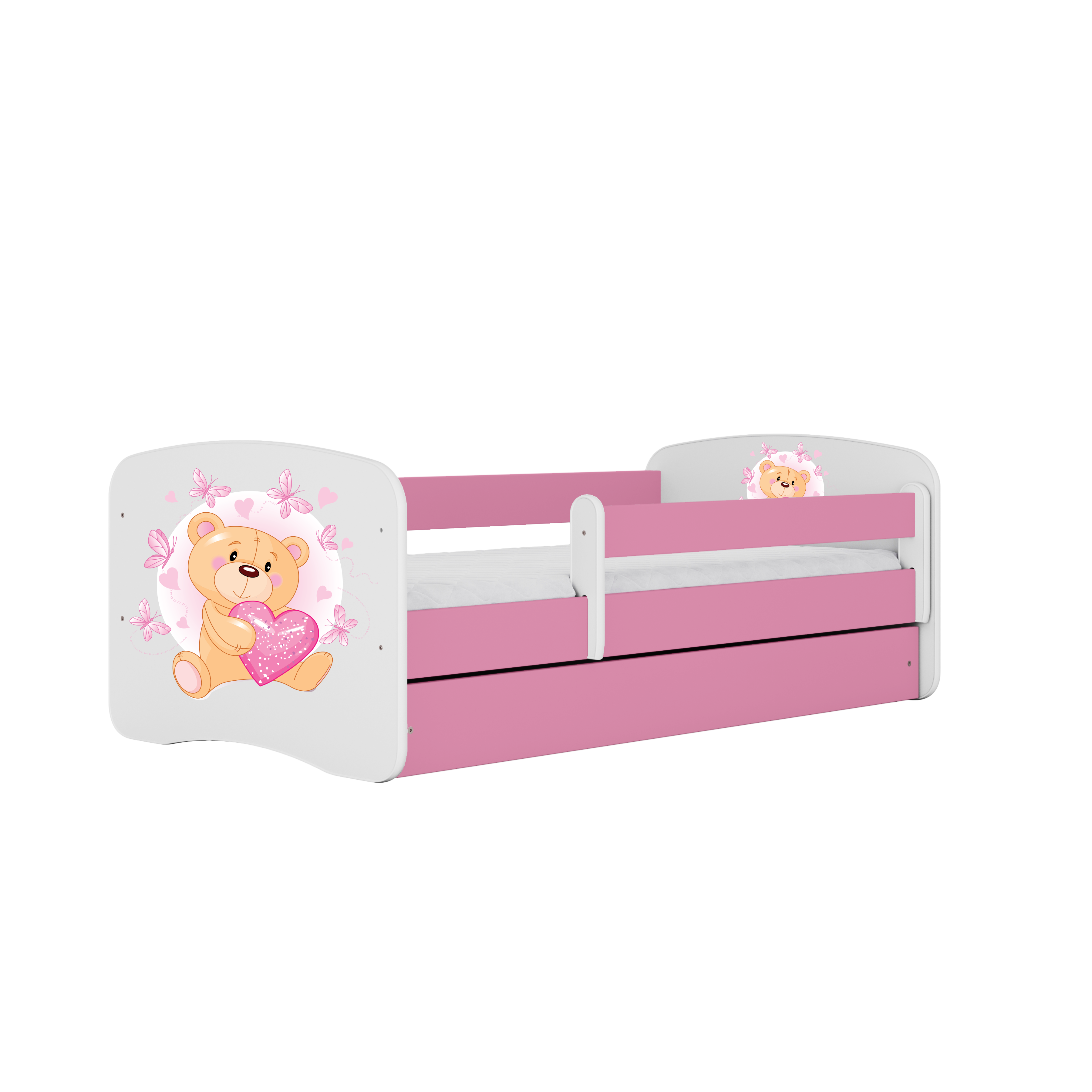 Lit enfant rose, motif ourson et papillons