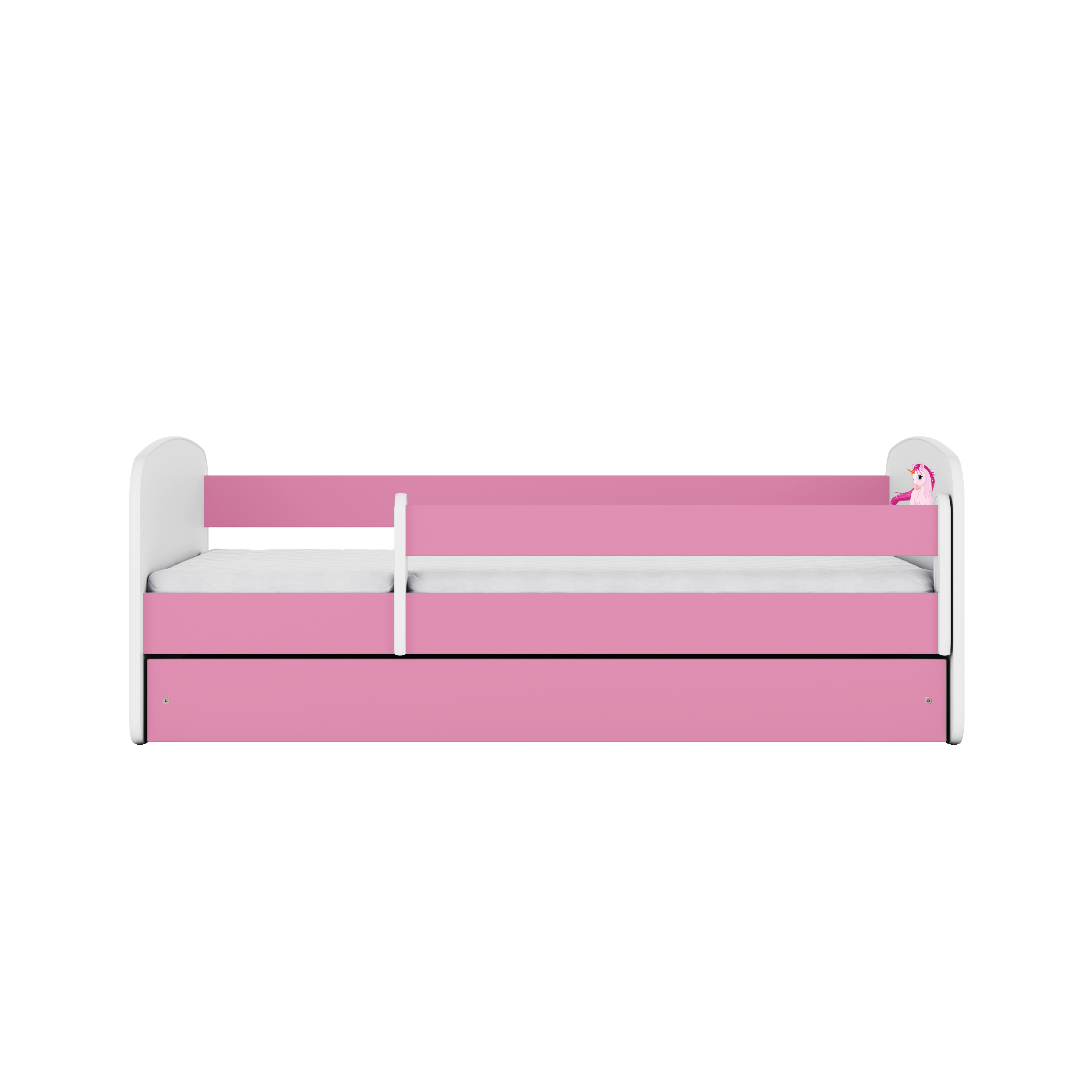 Lit enfant rose, motif licorne
