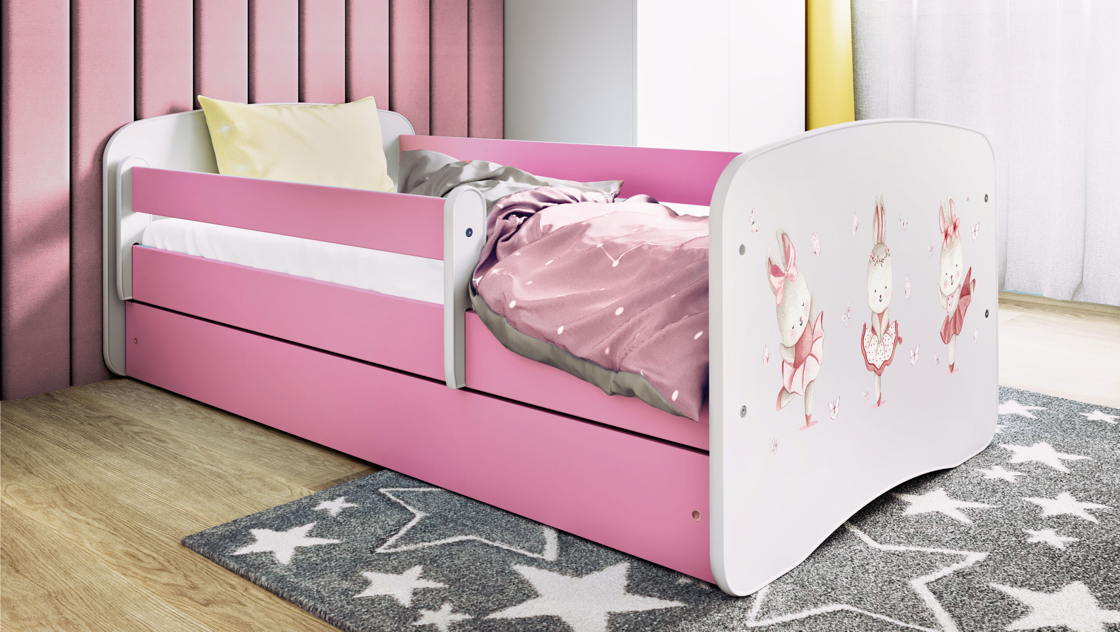 Lit enfant 80 x 160 cm, motif Lapin et papillons, vue 2