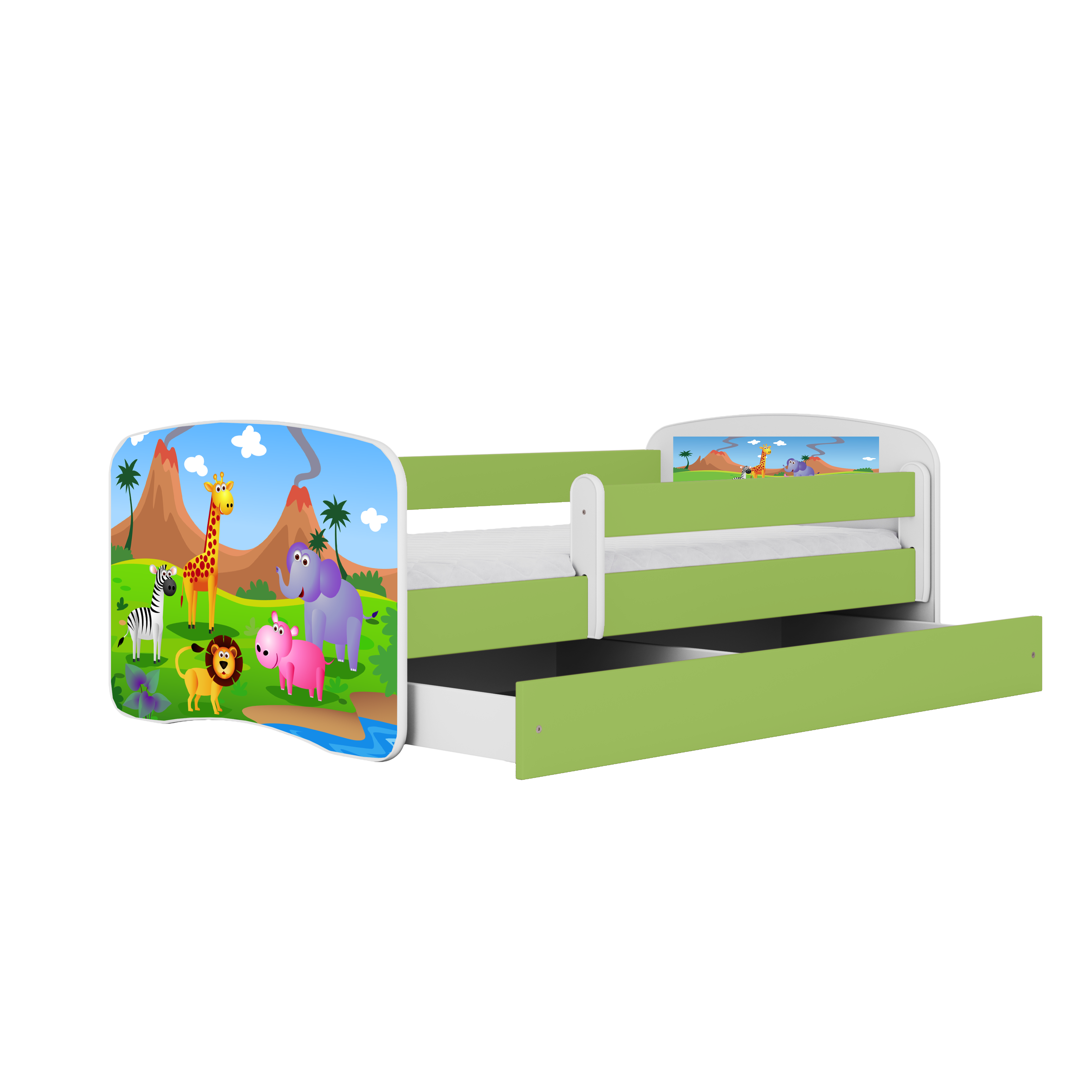 Lit enfant vert, motif safari