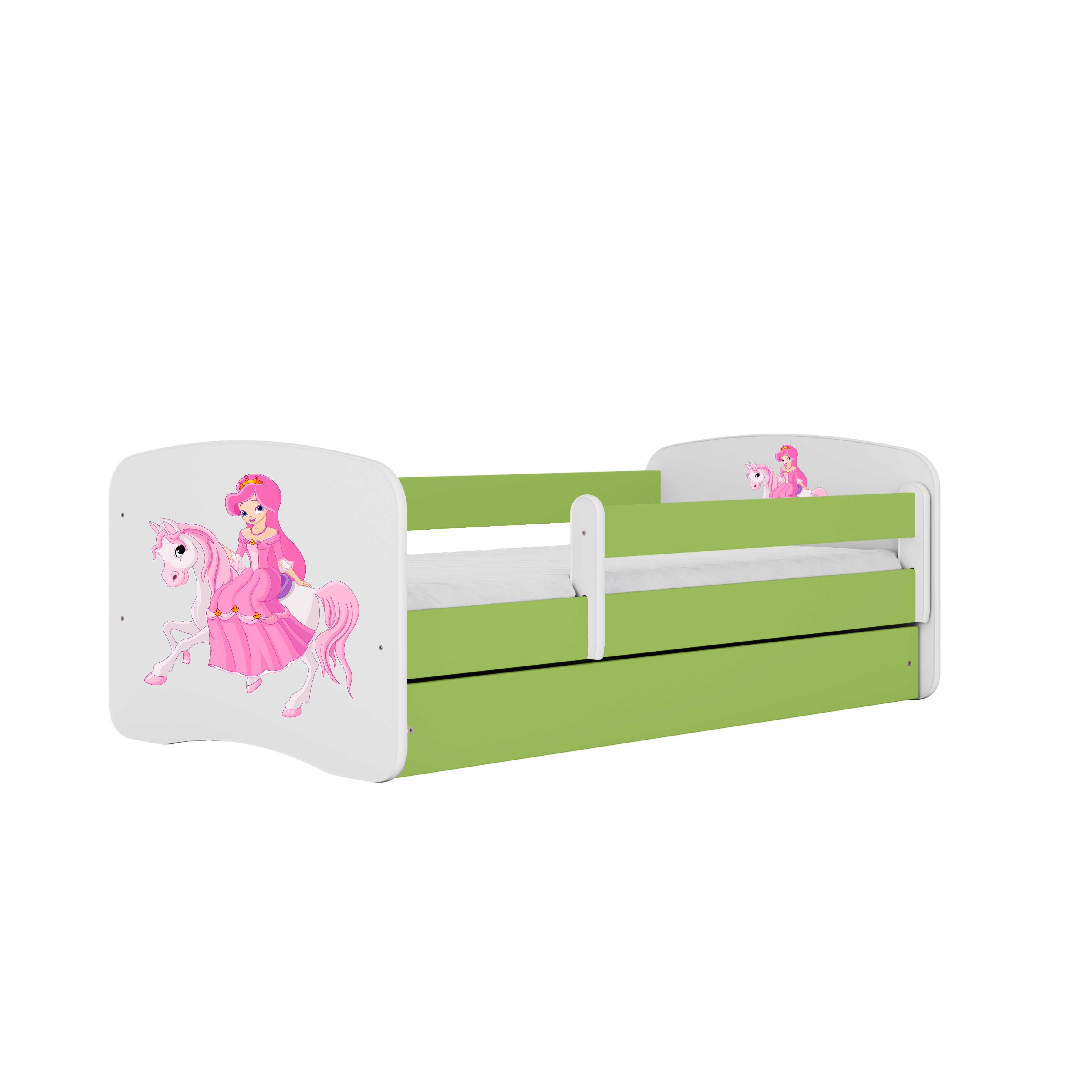 Lit enfant vert, motif princesse à cheval