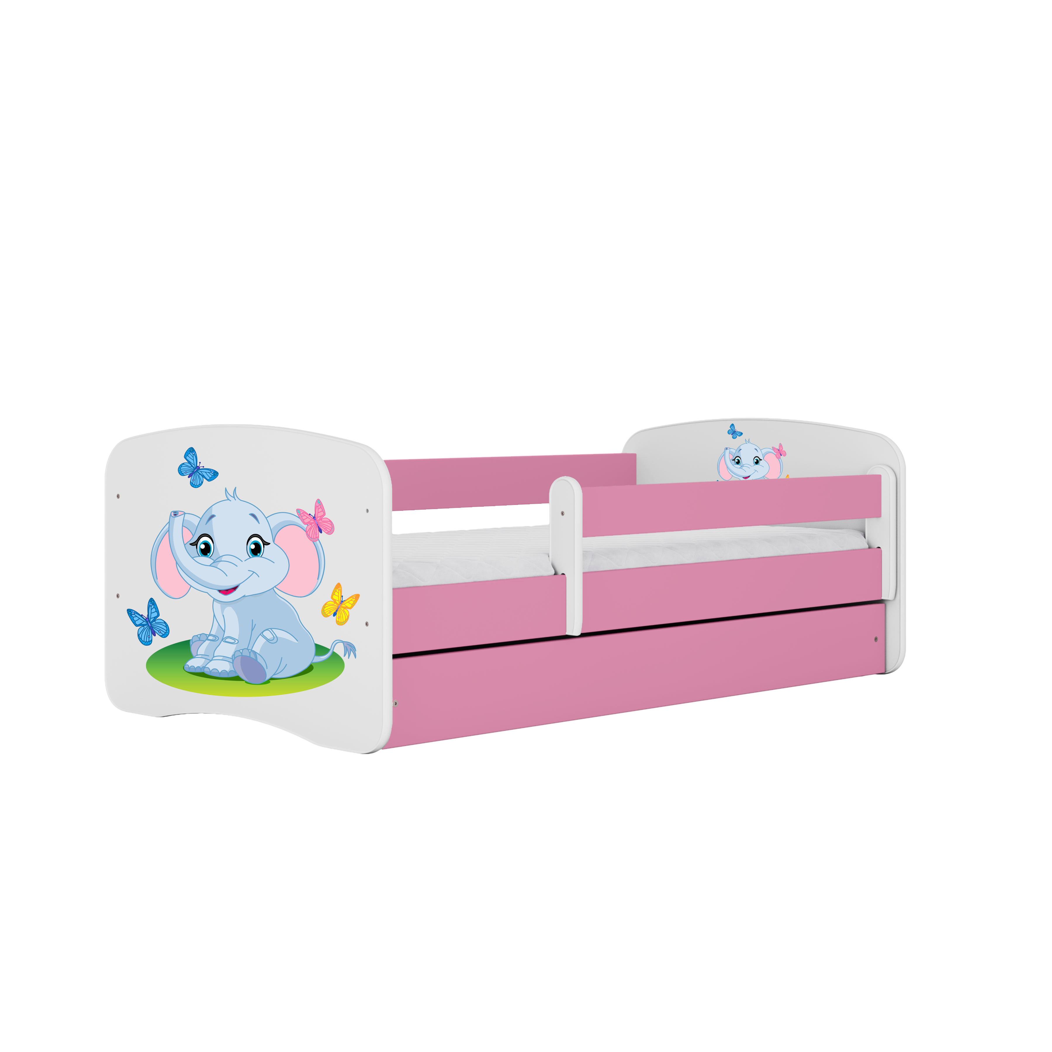 Lit enfant rose, motif éléphant