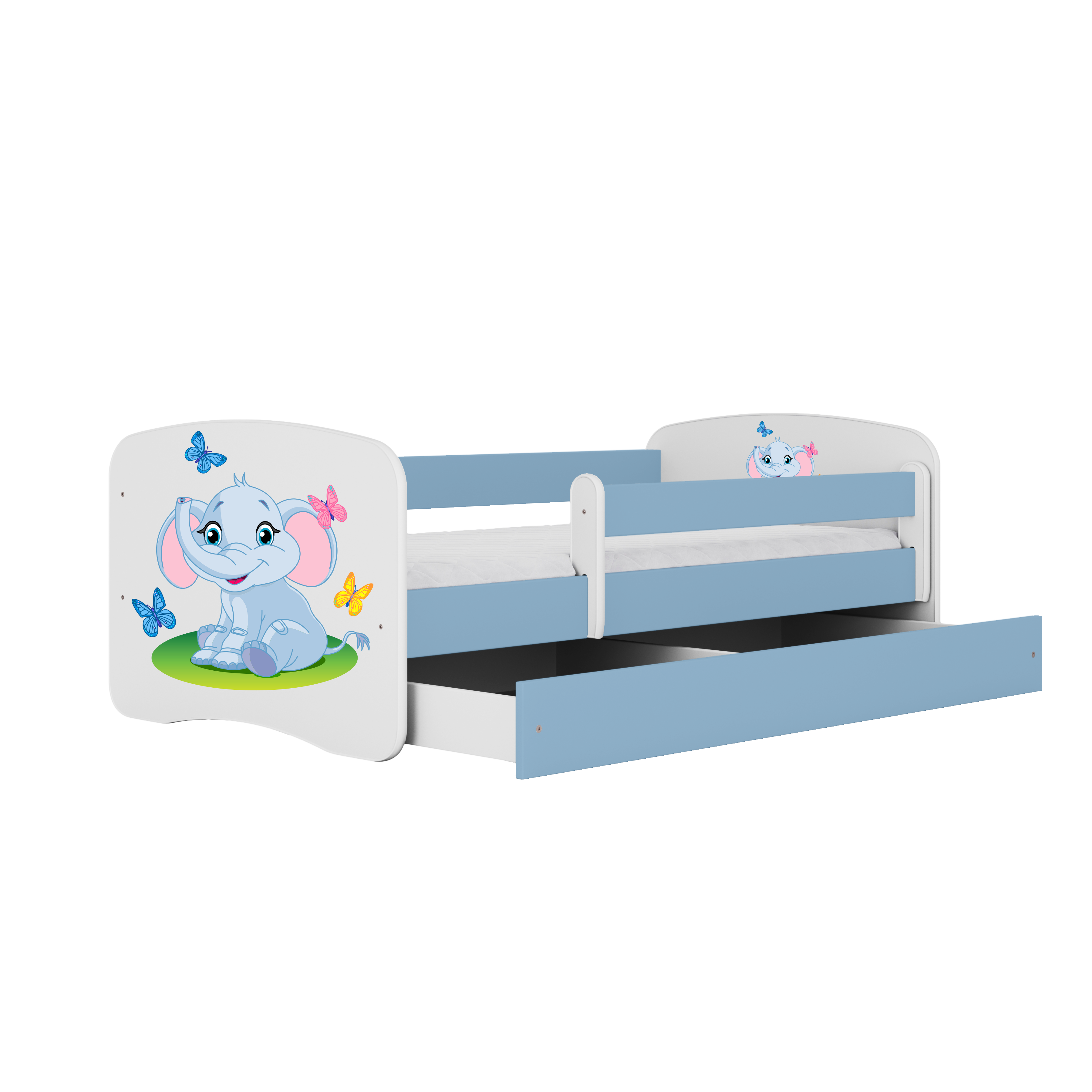 Lit enfant bleu, motif éléphant