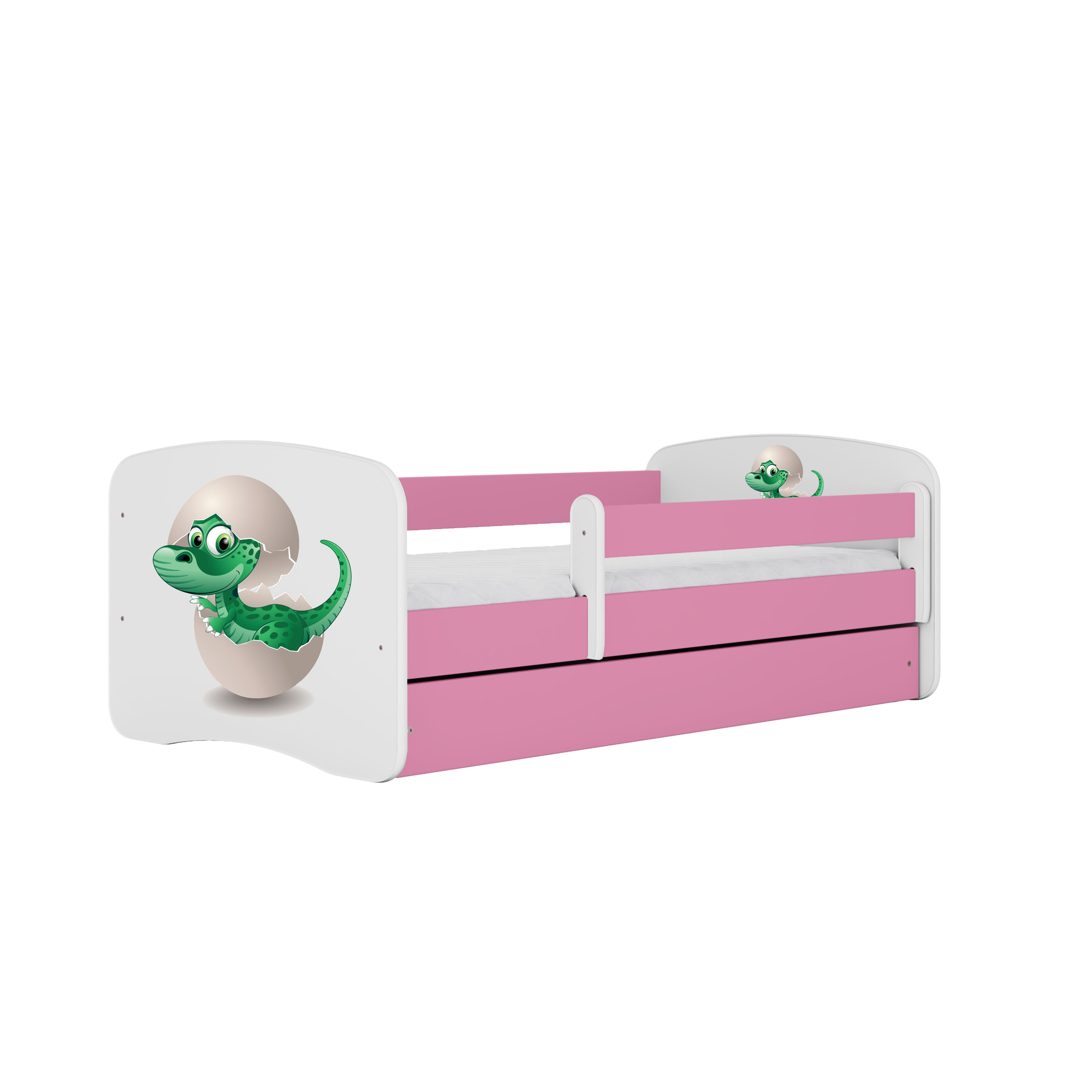 Lit enfant rose, motif petit dinosaure