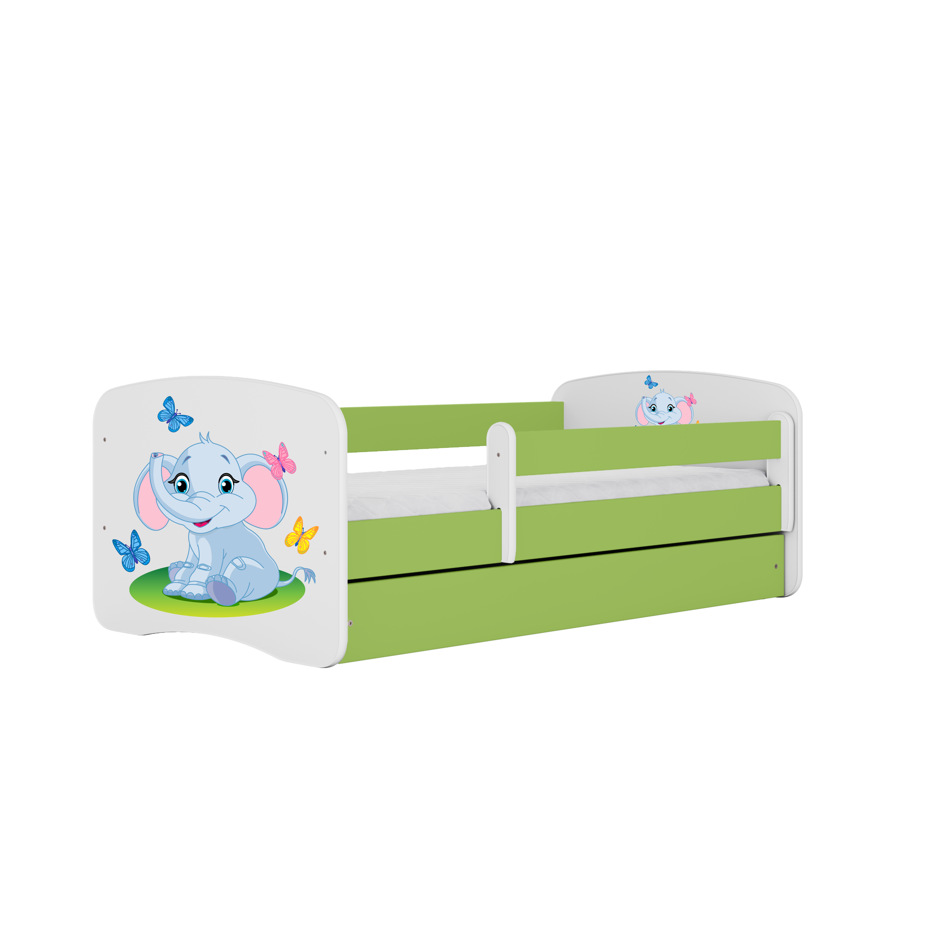 Lit enfant vert, motif éléphant