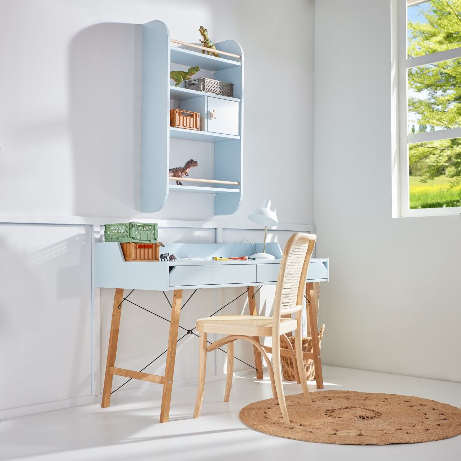 Bureau enfant blanc, chene et noir