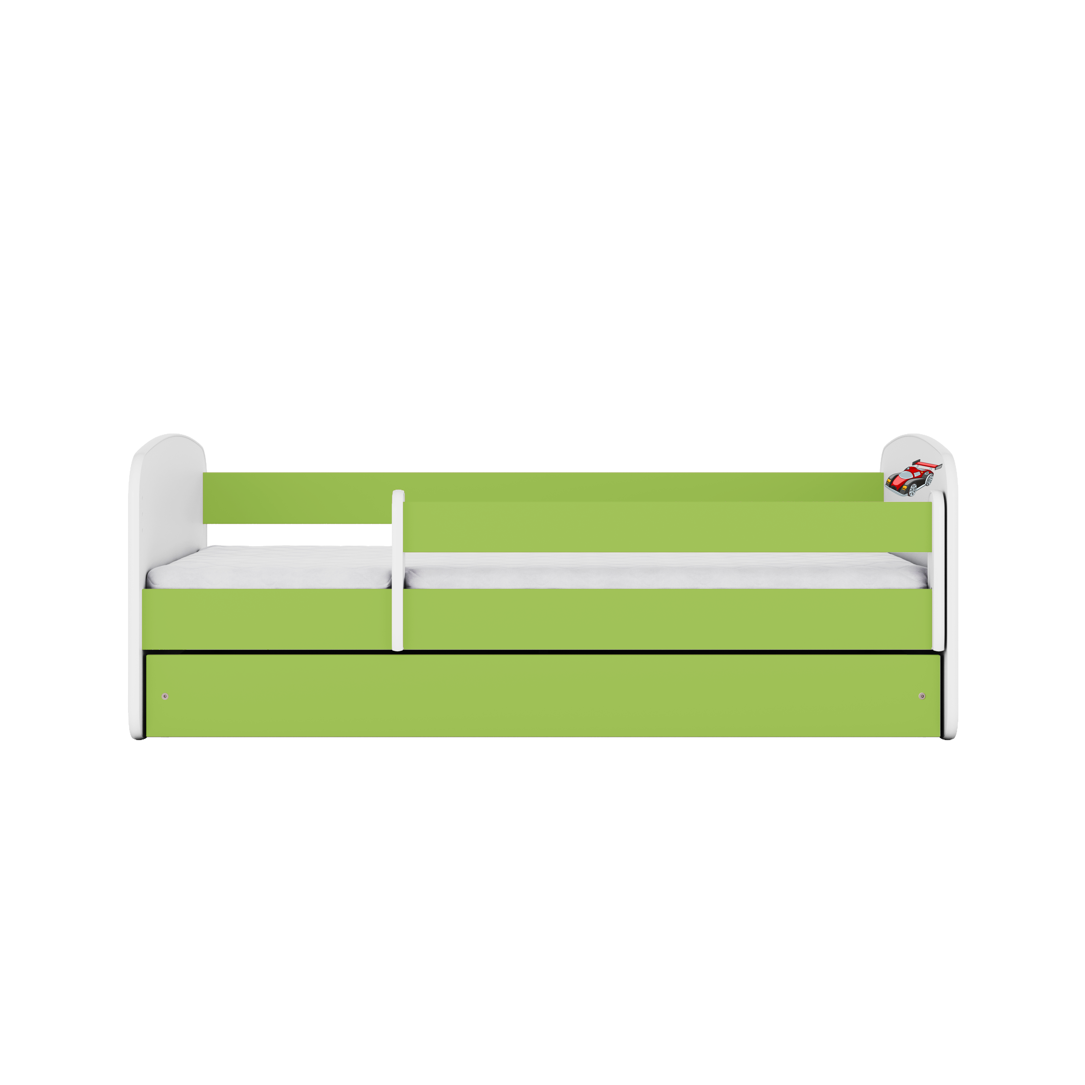 Lit enfant vert, motif voiture de course