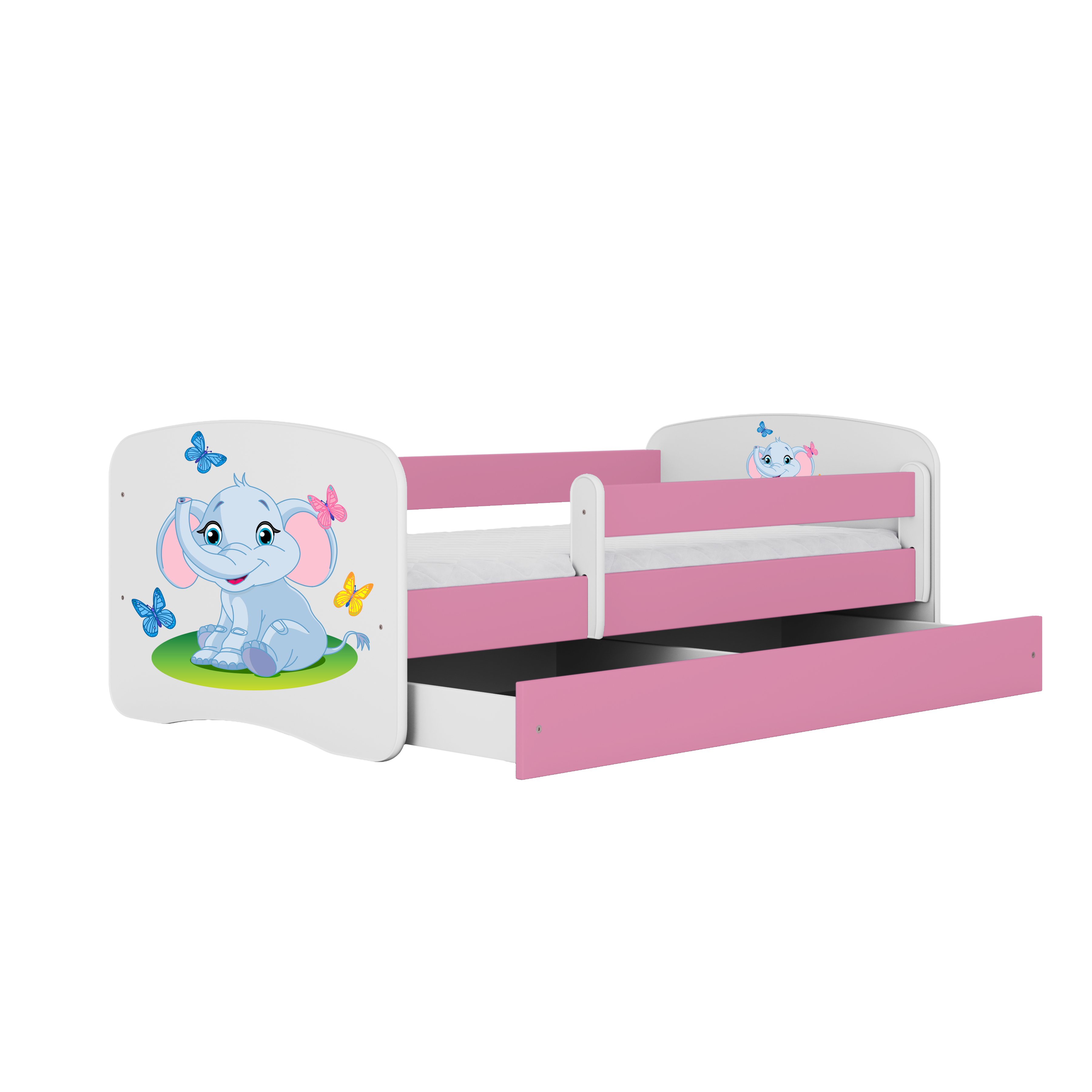 Lit enfant rose, motif éléphant