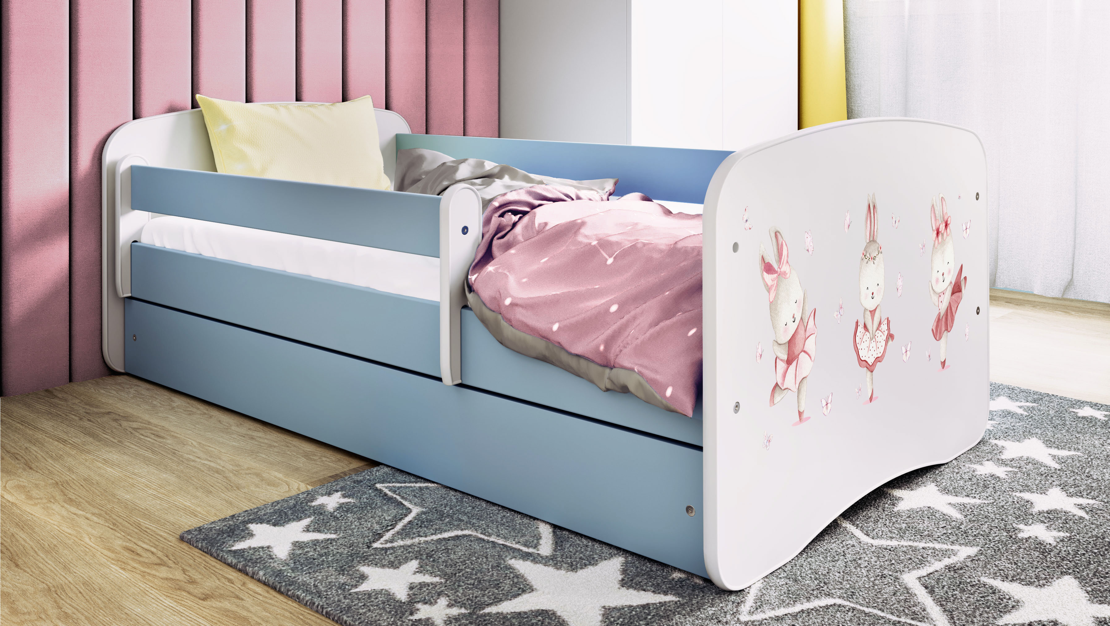 Lit enfant 80 x 160 cm, motif Lapin et papillons, vue 2
