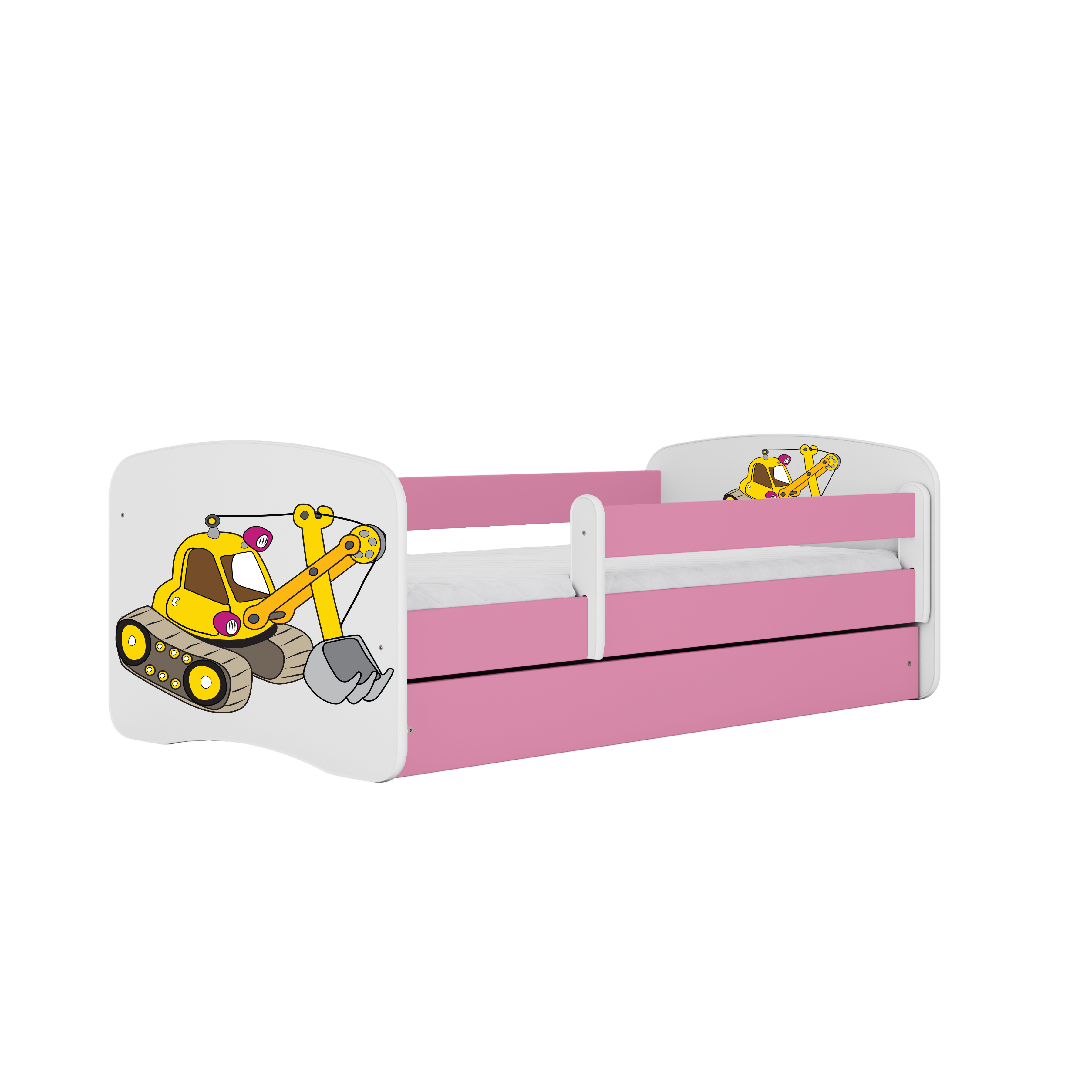 Lit enfant rose, motif pelleteuse