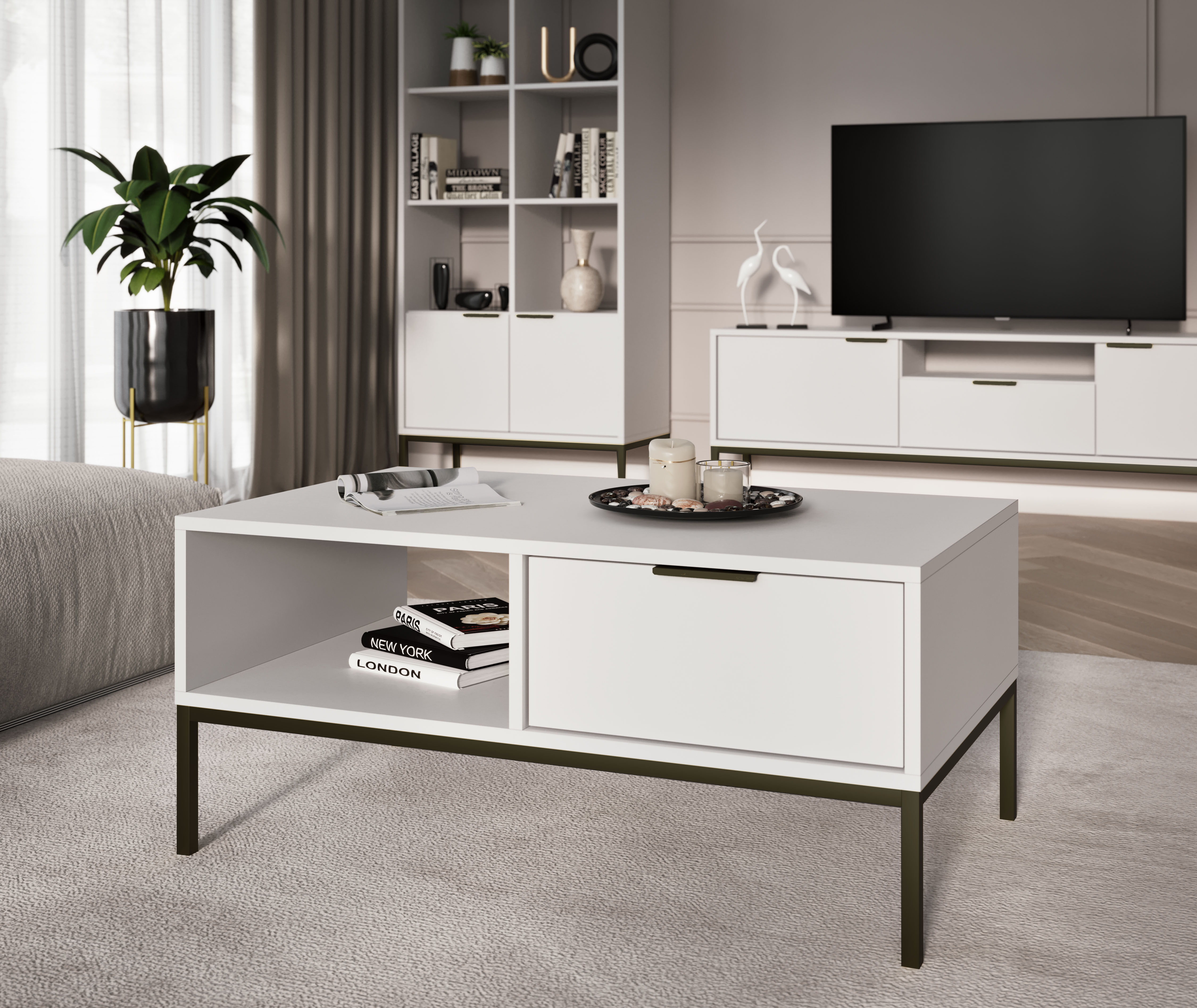 Raumhirsch Table basse AUSTIN 60x45x100 cm Avec tiroir Avec rangement noir – détail 1