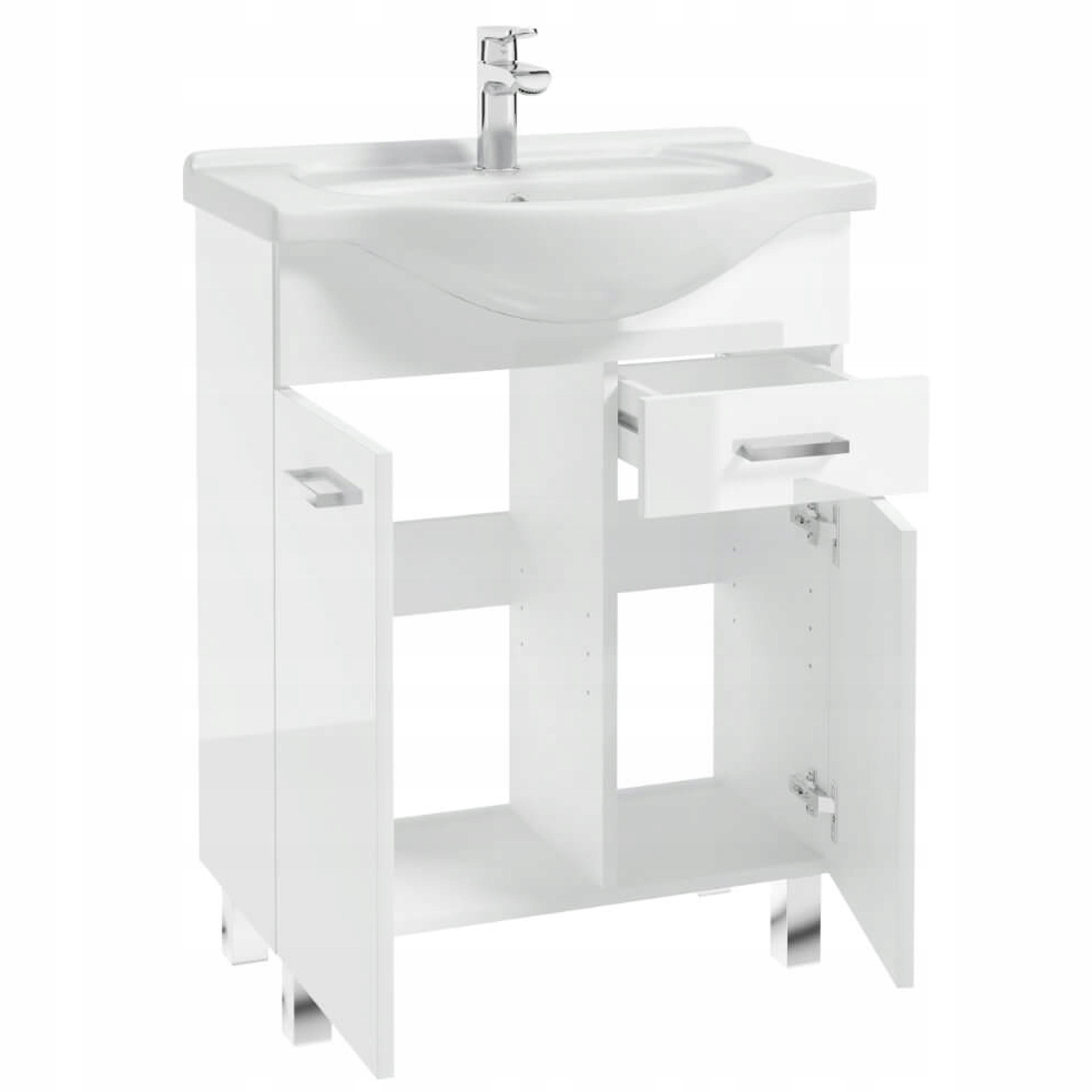 STAMAR Meuble de salle de bain avec lavabo - 65 cm - Blanc brillant ...
