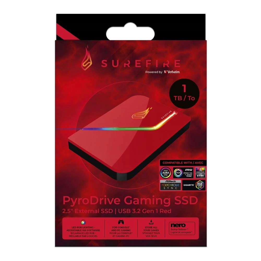 SureFire Gaming SSD 1 TB – Externe SSD Für PS5, Xbox, PC & Mac, Mit RGB-Beleuchtung, USB 3.2