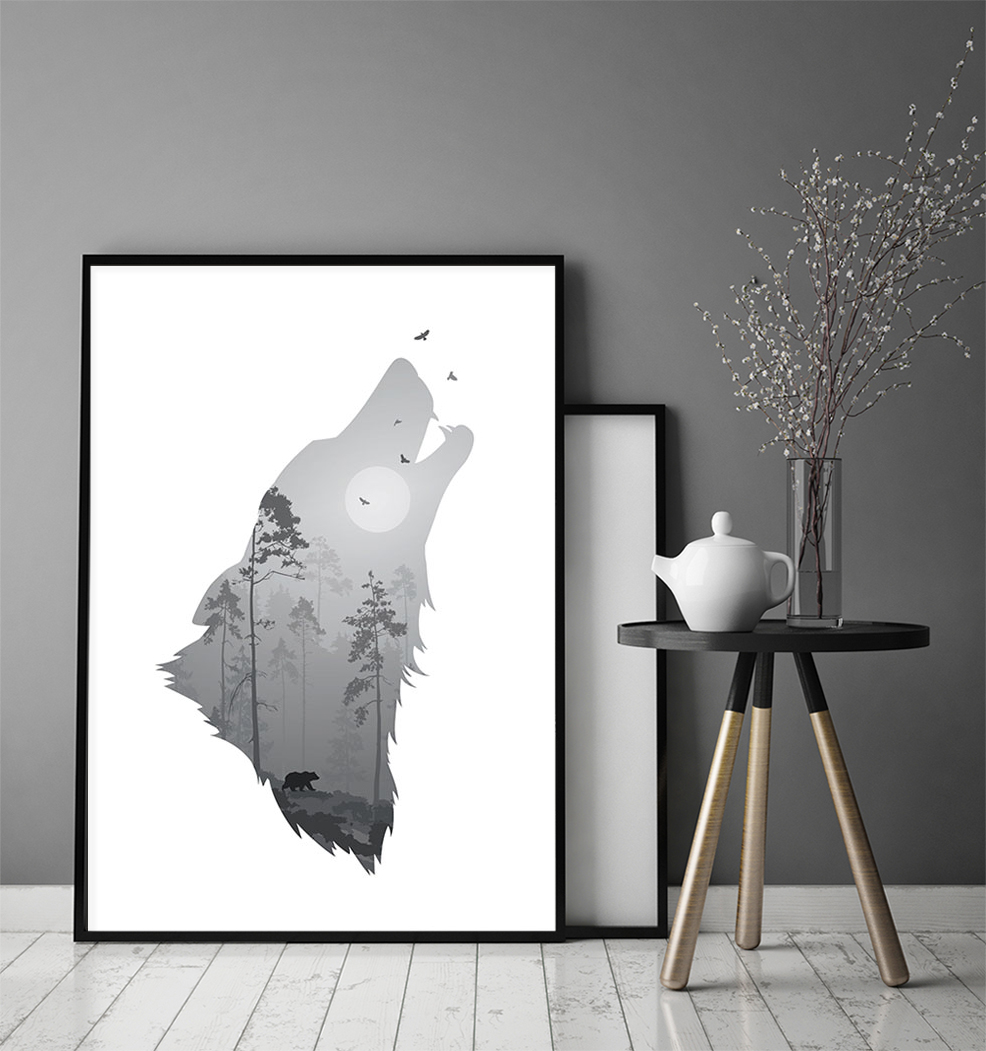 Bild Poster im Rahmen 33x43 cm Wolf P1782