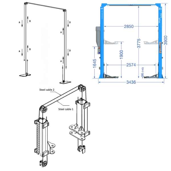 Cava in acciaio per sollevatore Twin Busch TW236PEB39 - lunghezza regolata a un'altezza di 3900 mm, diametro fi 8 mm, filettatura M16