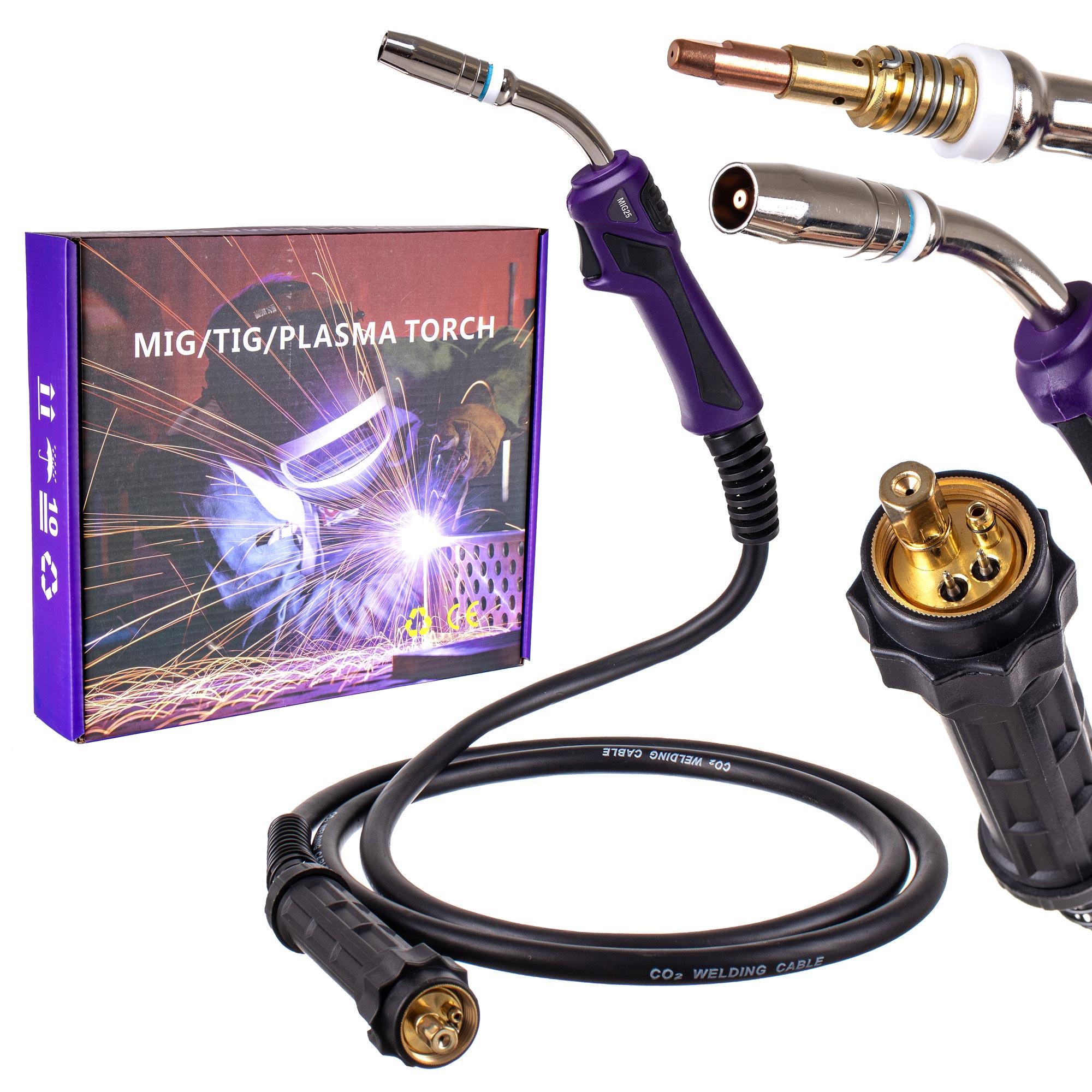 Torcia per saldatura MIG MAG MB 15AK, pacchetto tubi gas di protezione 4M, attacco centrale Euro, accessori per saldatrici MIG MAG, testa flessibile leggera per saldatrici Saldatura a CO² (4 metri